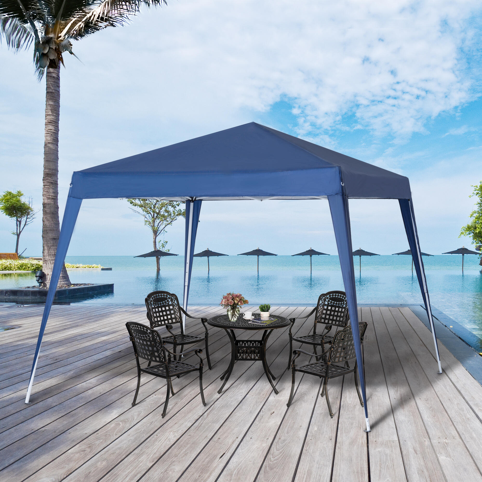 Outsunny Gazebo Pieghevole da Giardino 2.4x2.4m Acciaio e Poliestere Blu 2/7