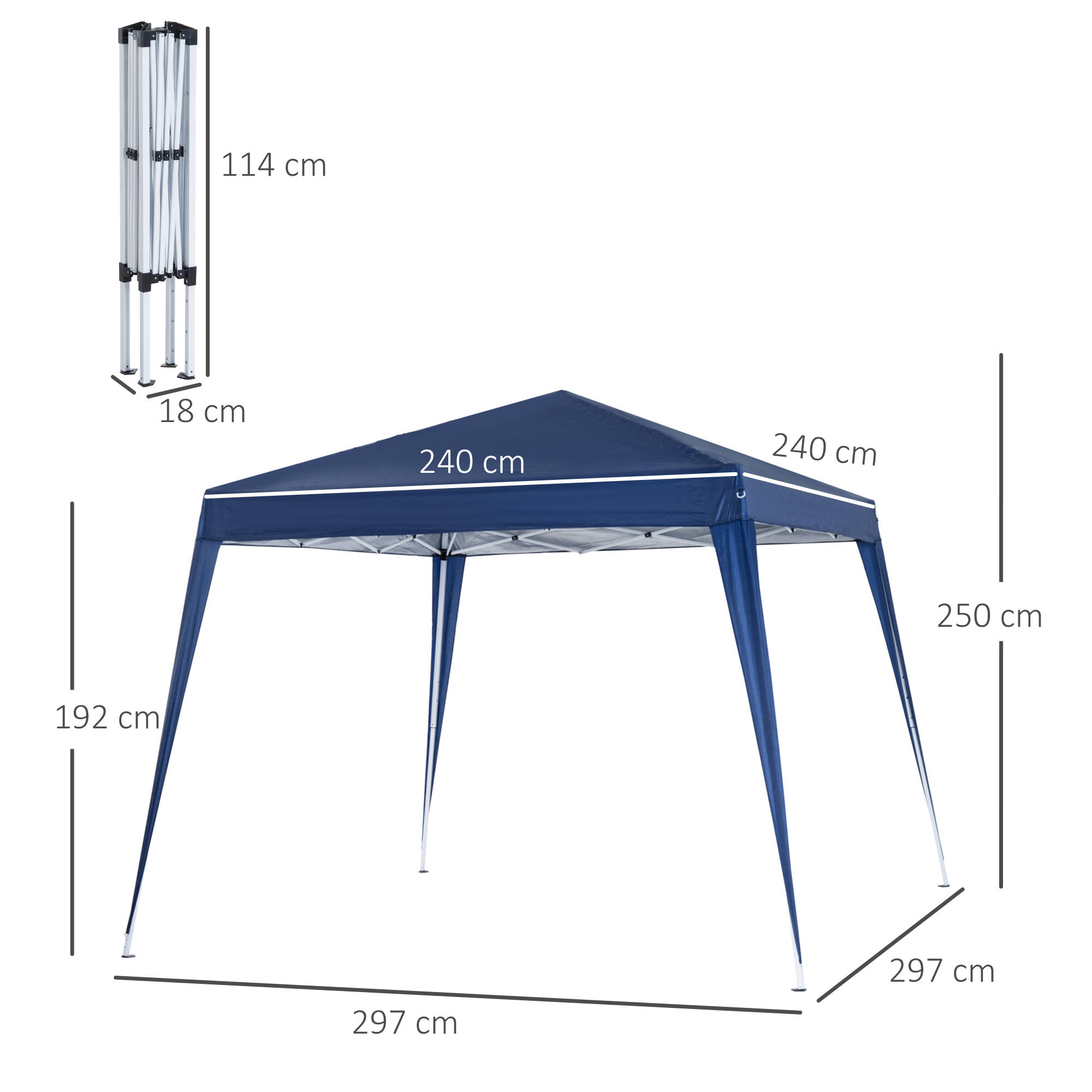 Outsunny Gazebo Pieghevole da Giardino 2.4x2.4m Acciaio e Poliestere Blu 3/7