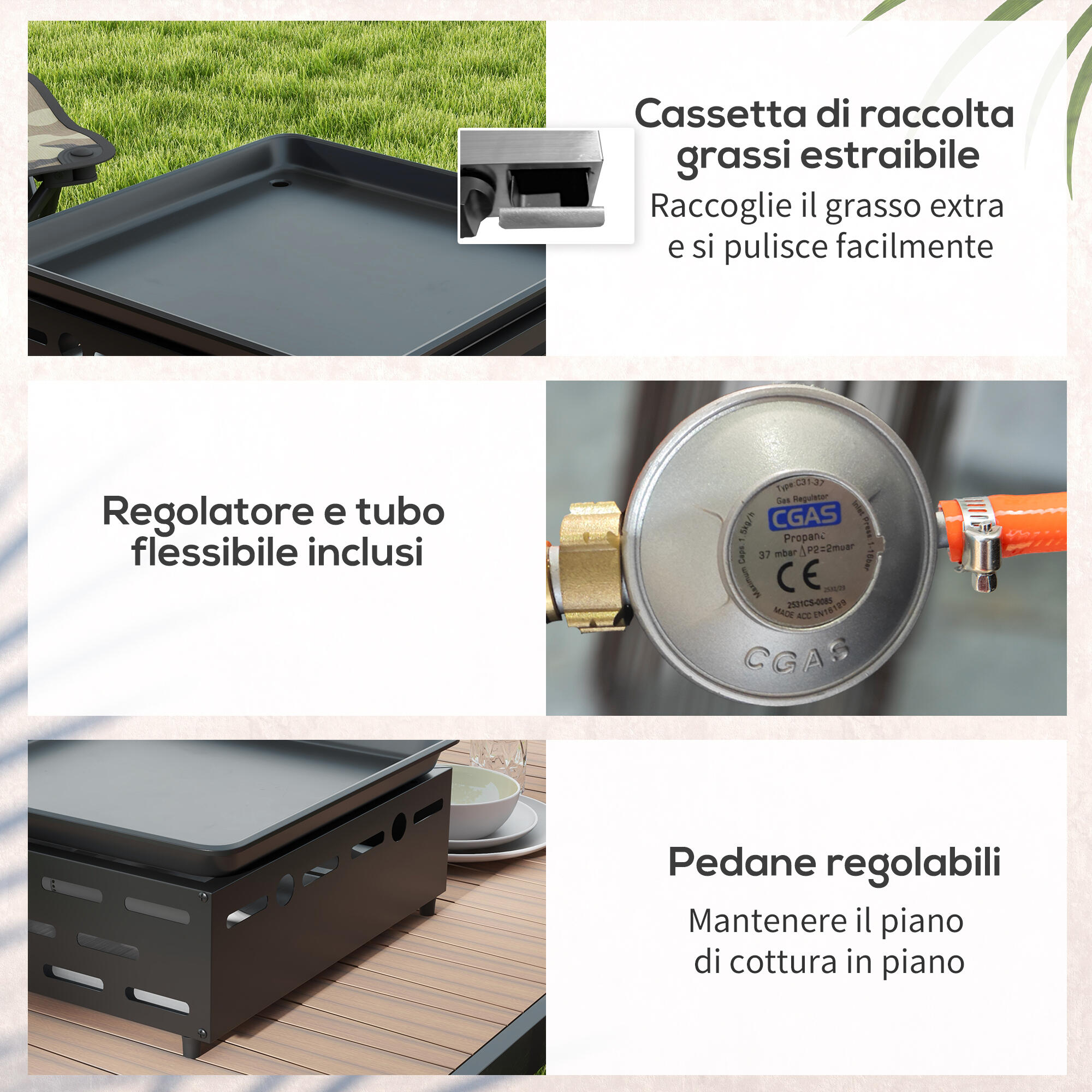 Outsunny Piastra Barbecue a Gas con 2 Bruciatori Potenza 4.8kw 7/7