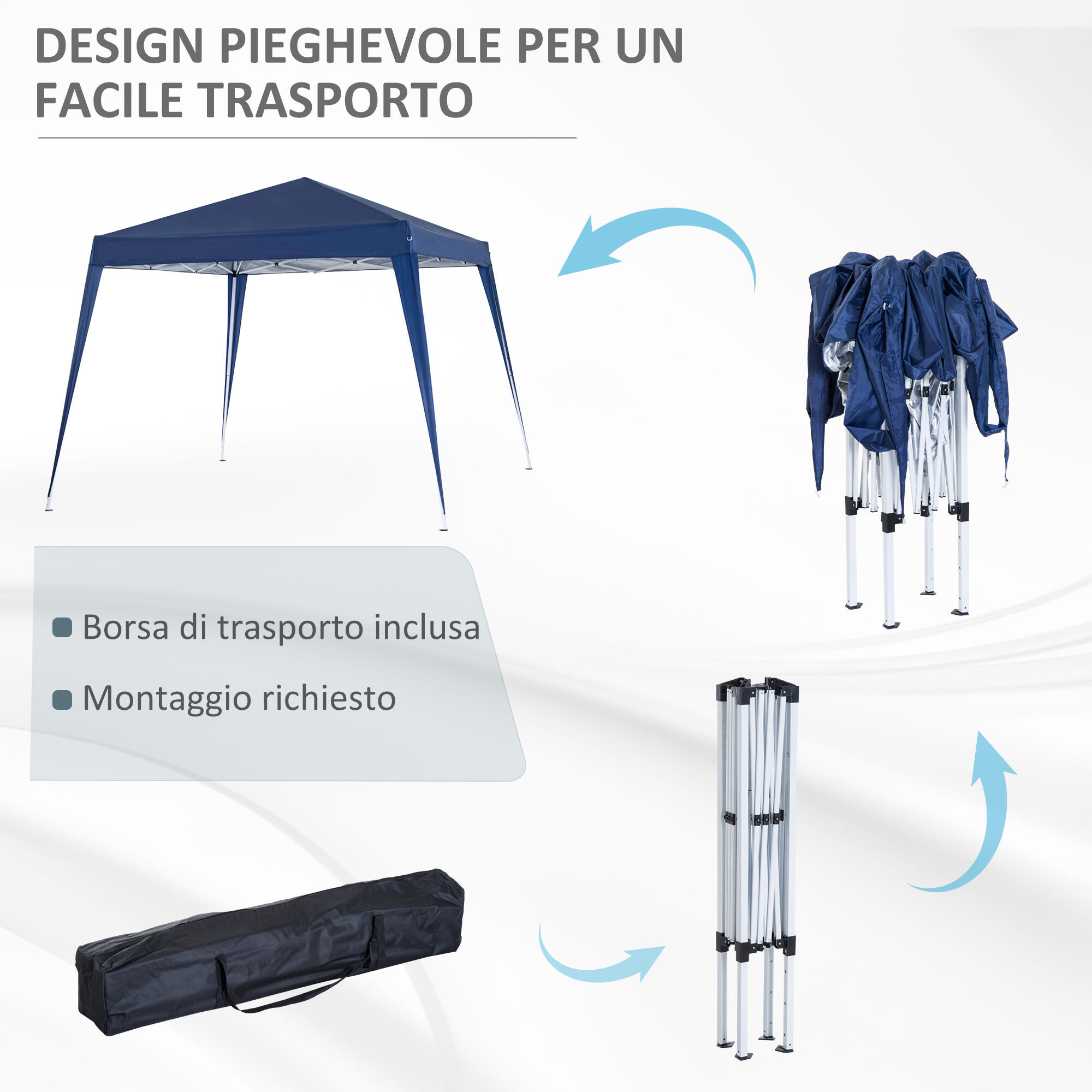 Outsunny Gazebo Pieghevole da Giardino 2.4x2.4m Acciaio e Poliestere Blu 5/7