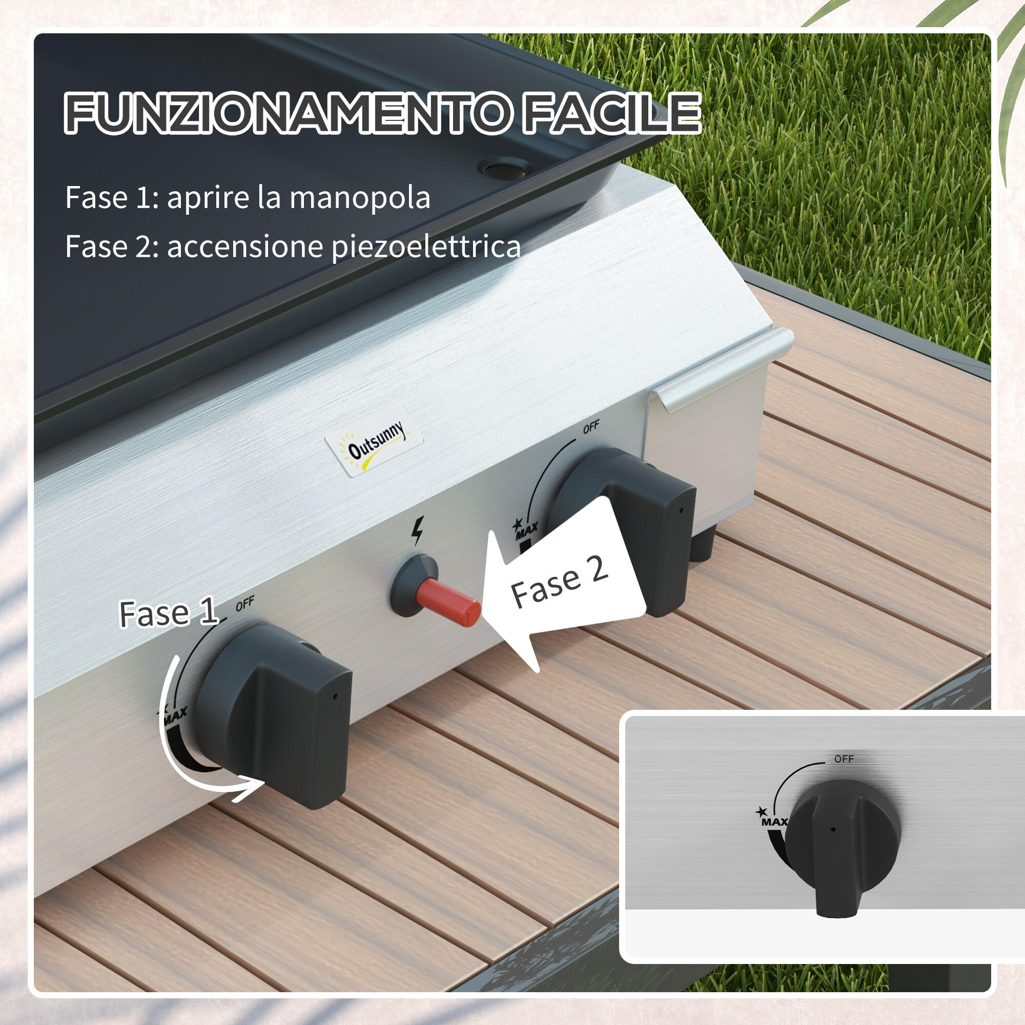 Outsunny Piastra Barbecue a Gas con 2 Bruciatori Potenza 4.8kw 5/7