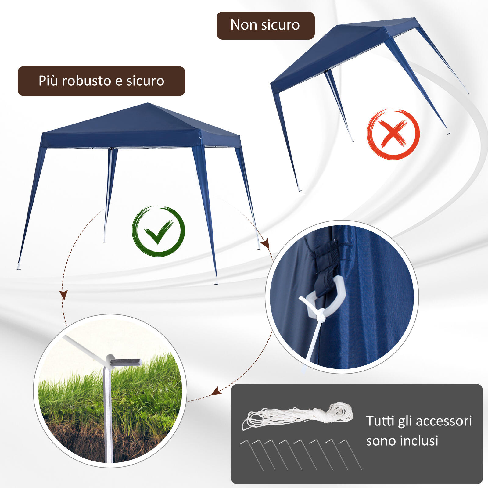 Outsunny Gazebo Pieghevole da Giardino 2.4x2.4m Acciaio e Poliestere Blu 6/7