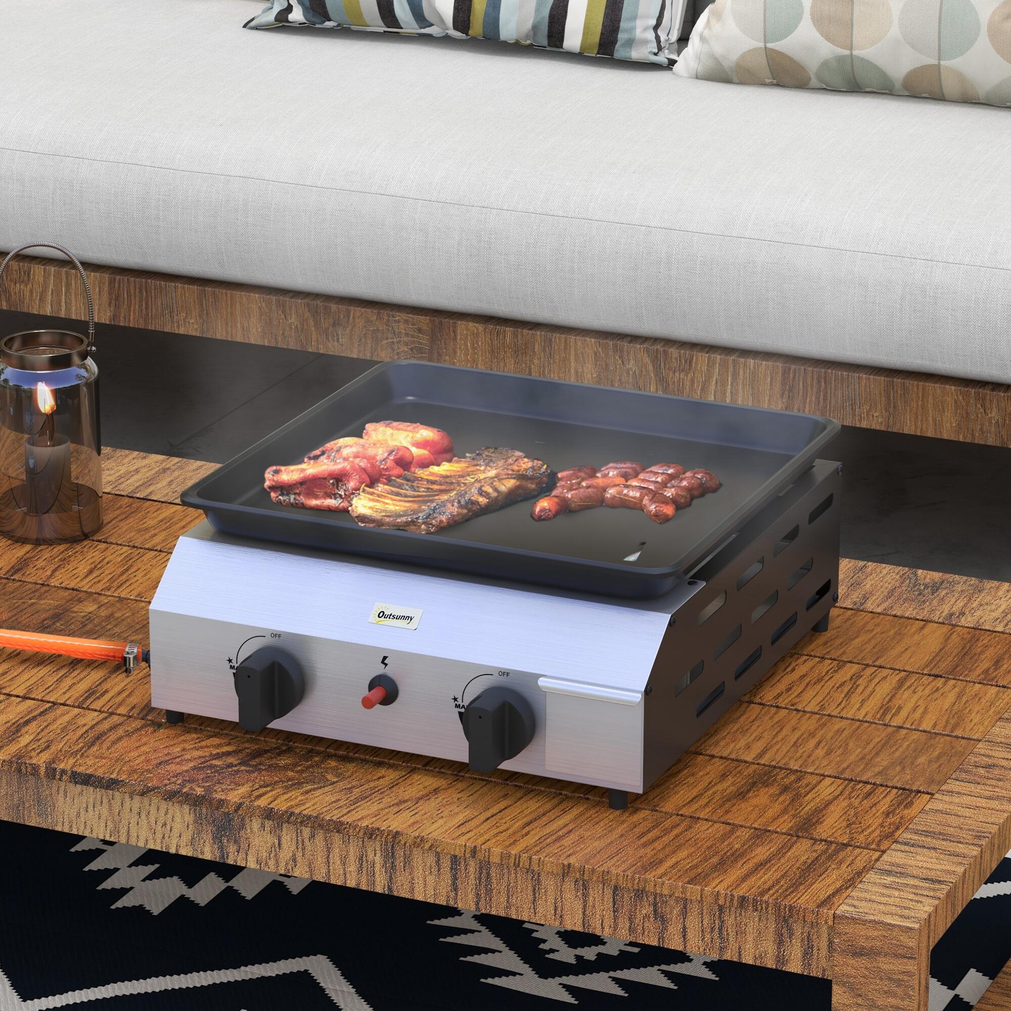 Outsunny Piastra Barbecue a Gas con 2 Bruciatori Potenza 4.8kw 2/7