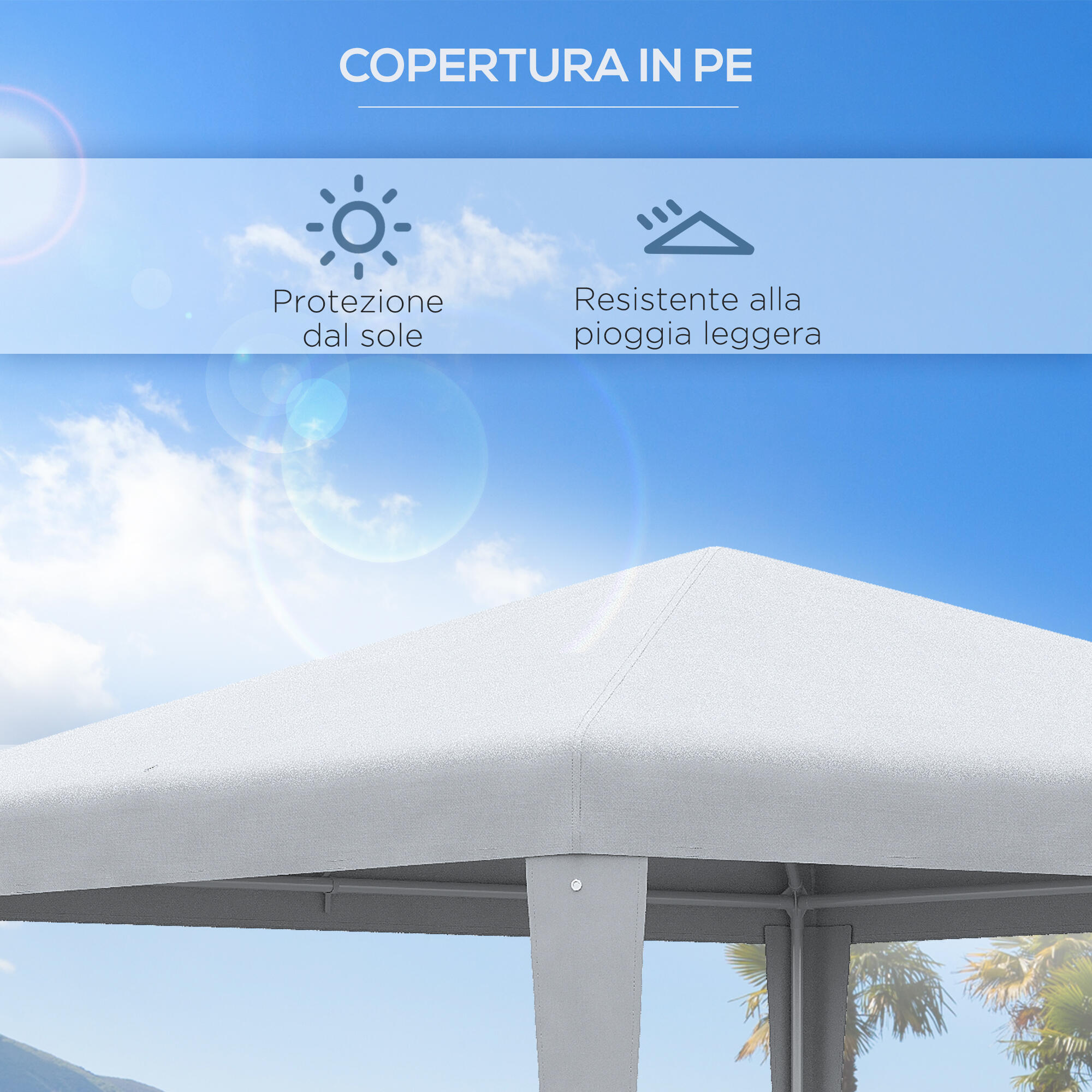 Outsunny Gazebo 3x3 per Esterno e Interno con Telaio in Acciaio, 2.7x2.7m Bianco 4/8