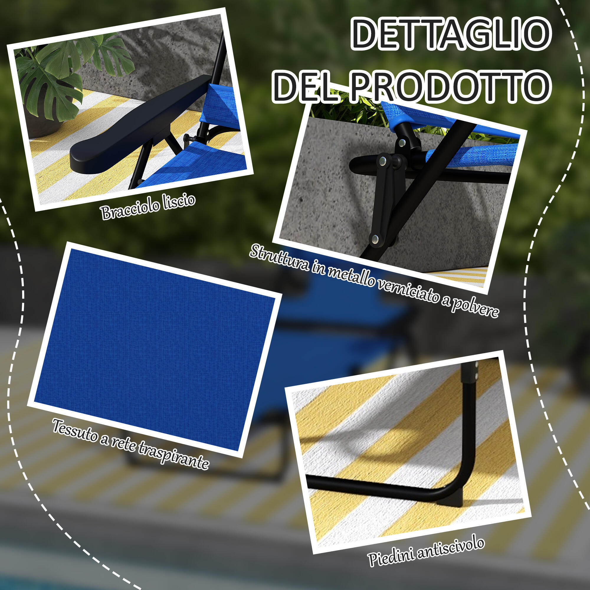 Outsunny Sdraio da Giardino Pieghevole Schienale Regolabile e Cuscino Blu Scuro 7/7