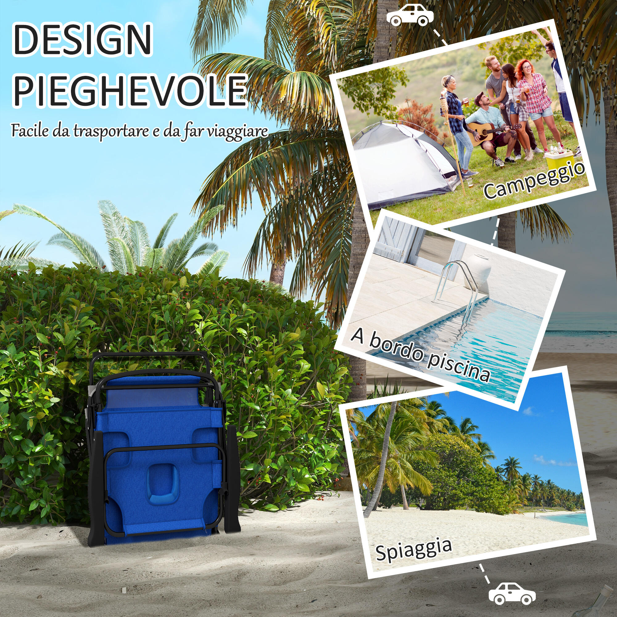 Outsunny Sdraio da Giardino Pieghevole Schienale Regolabile e Cuscino Blu Scuro 5/7