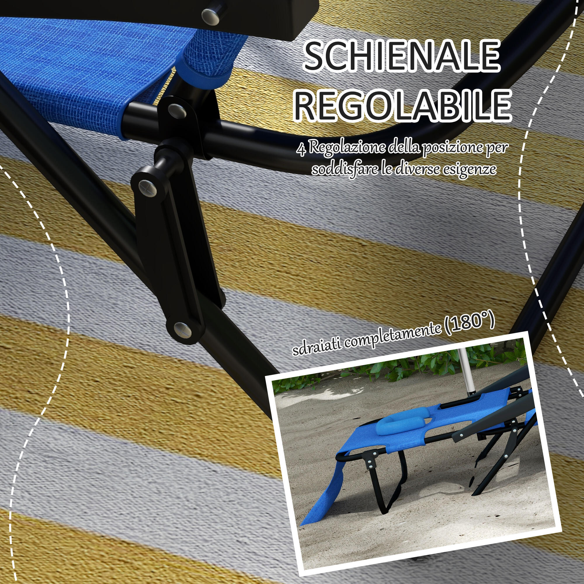 Outsunny Sdraio da Giardino Pieghevole Schienale Regolabile e Cuscino Blu Scuro 6/7