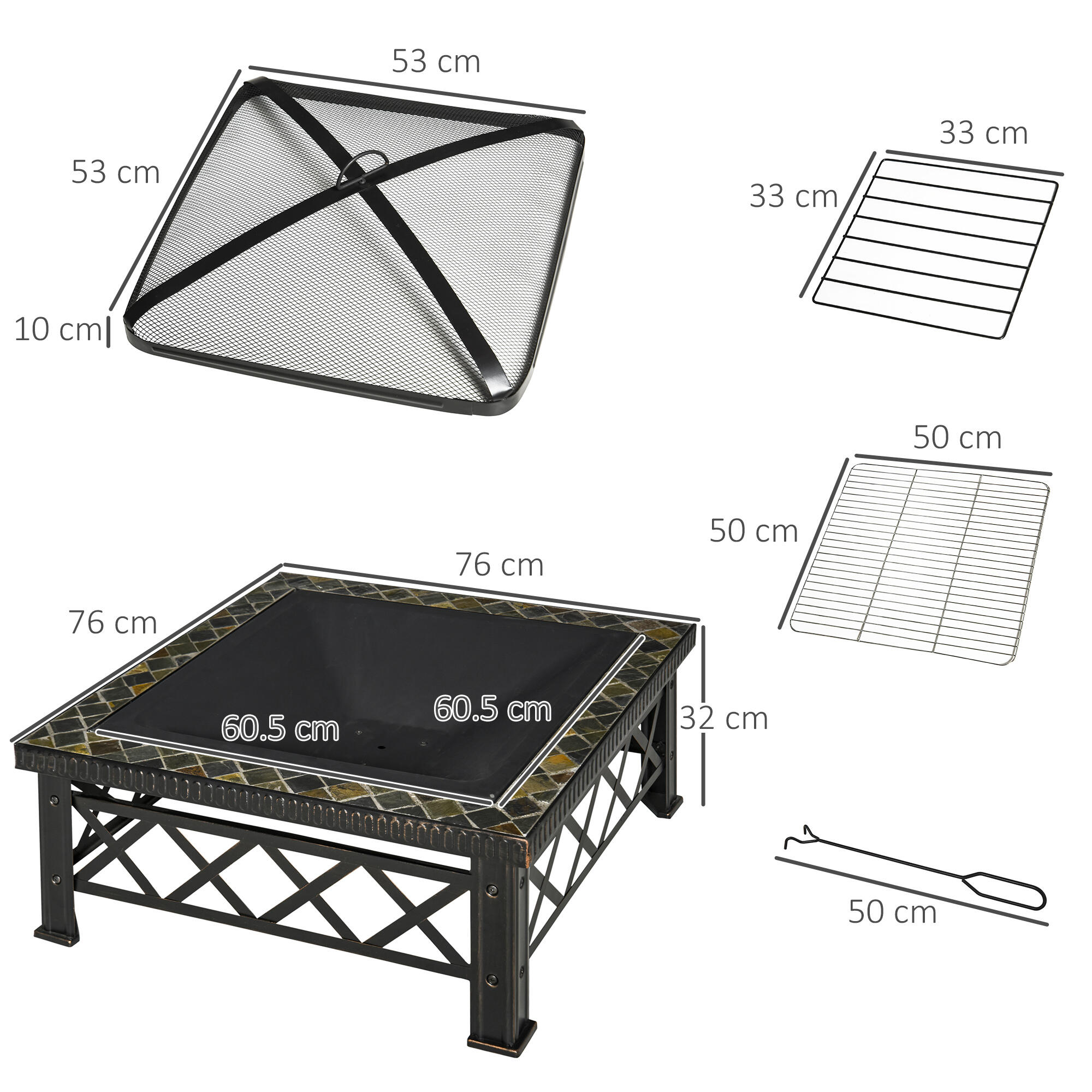 Outsunny Braciere da Giardino con Coperchio Parascintille e Griglia per Barbecue 3/8