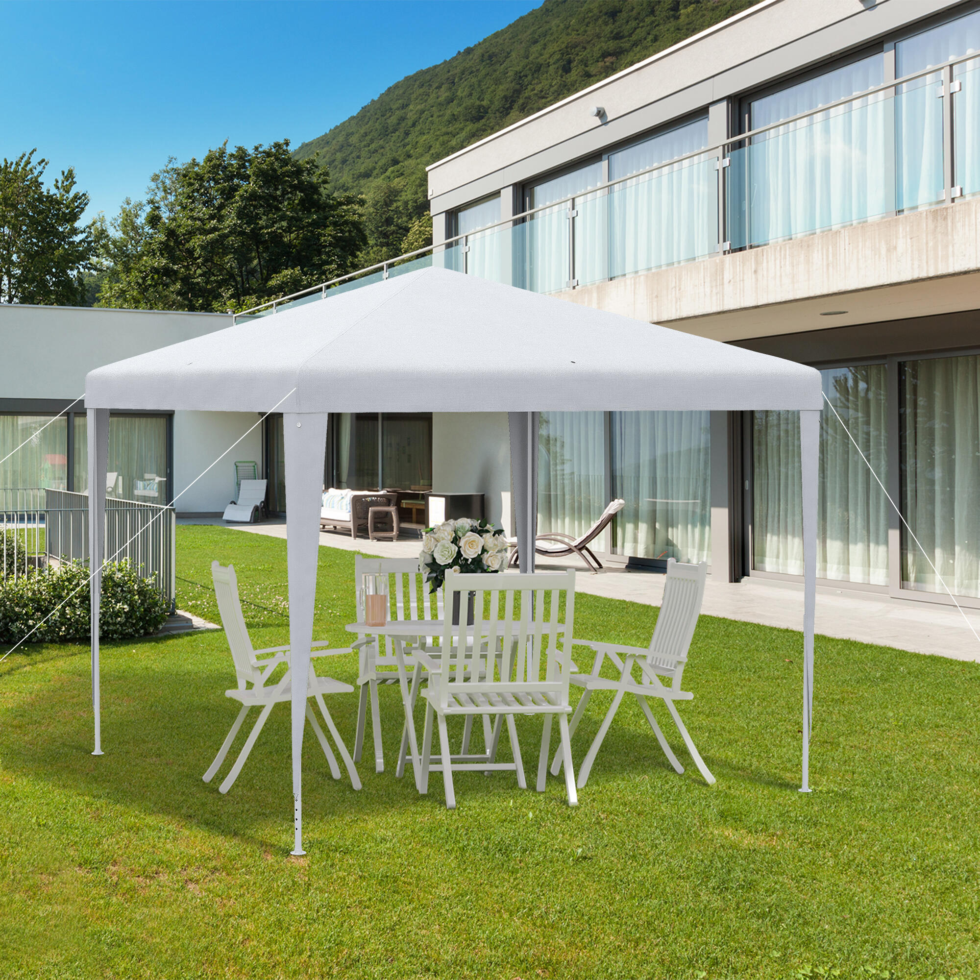 Outsunny Gazebo 3x3 per Esterno e Interno con Telaio in Acciaio, 2.7x2.7m Bianco 7/8