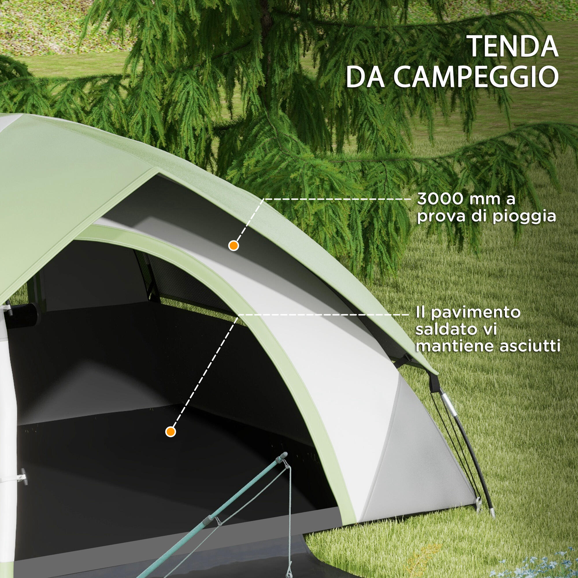 Outsunny Tenda Da Campeggio 3 Posti Impermeabile Con Camera E Veranda