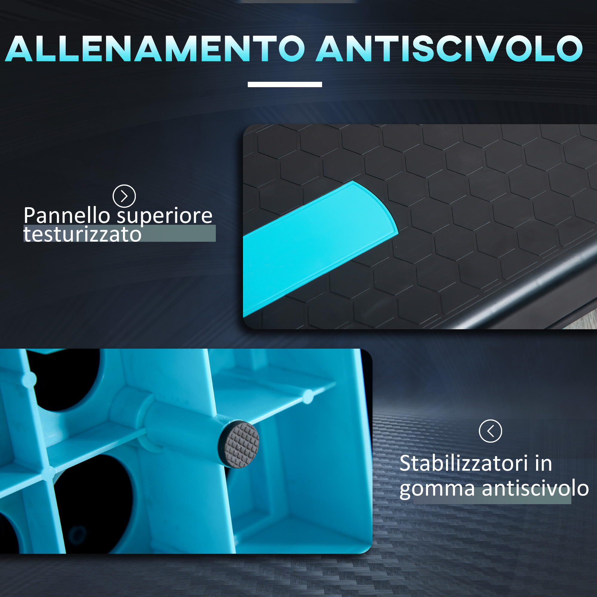 HOMCOM Step per Aerobica Regolabile su 3 Altezze 10-15-20cm Plastica Nero e Blu 6/8