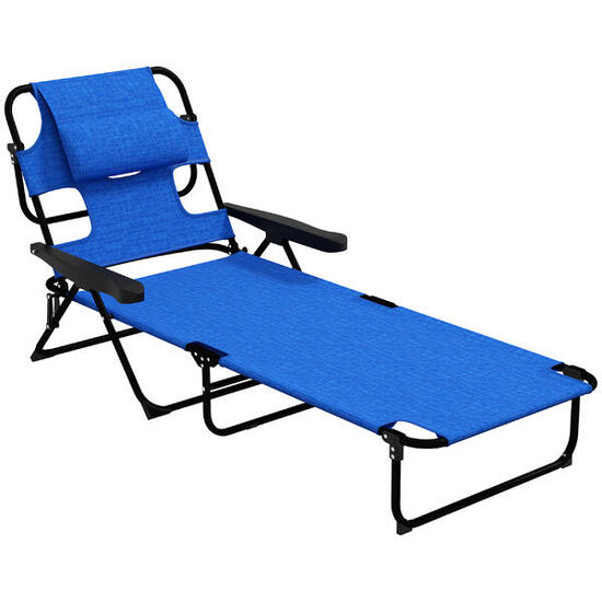 Outsunny Sdraio da Giardino Pieghevole Schienale Regolabile e Cuscino Blu Scuro