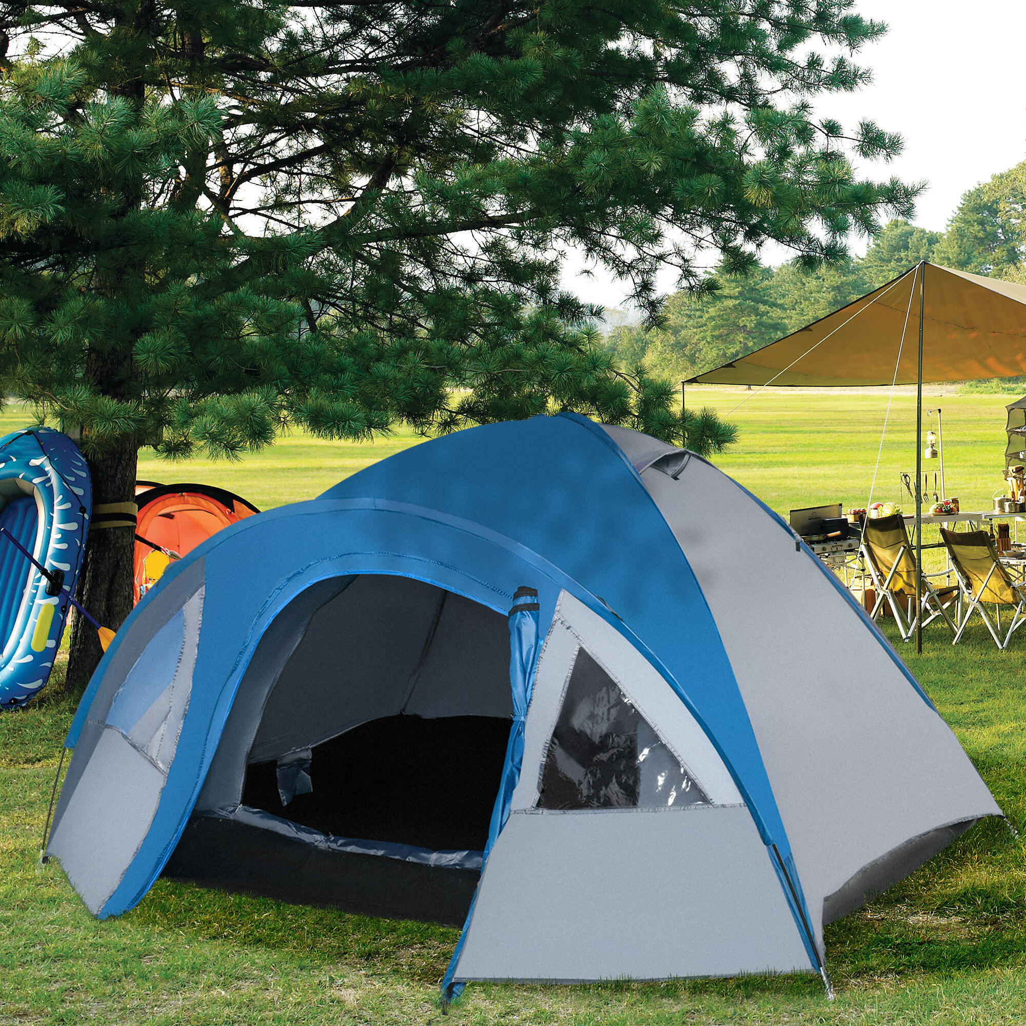 Tente dôme - Camping - 3 places, imperméable 2000 mm - Bleu 3/6