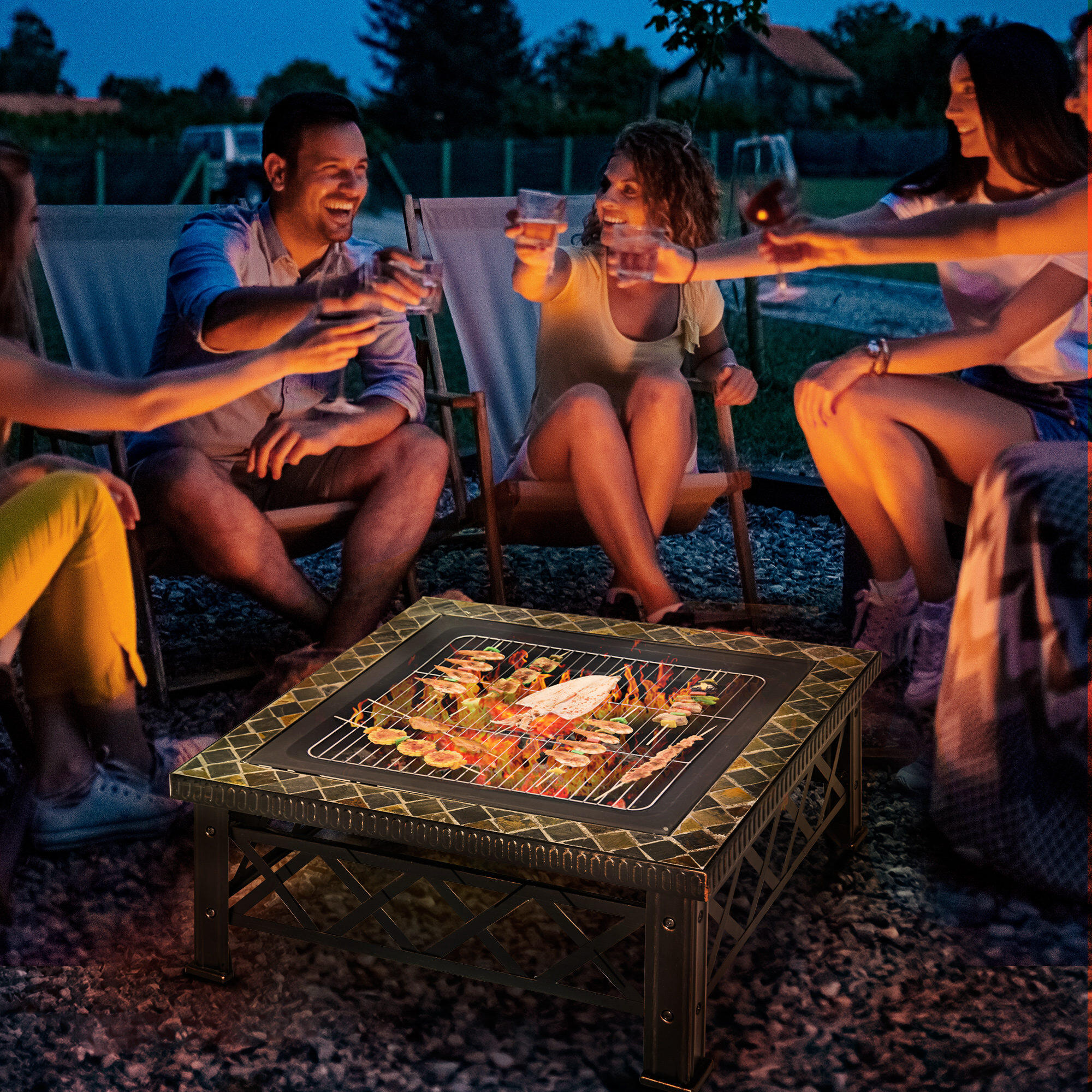 Outsunny Braciere da Giardino con Coperchio Parascintille e Griglia per Barbecue 2/8