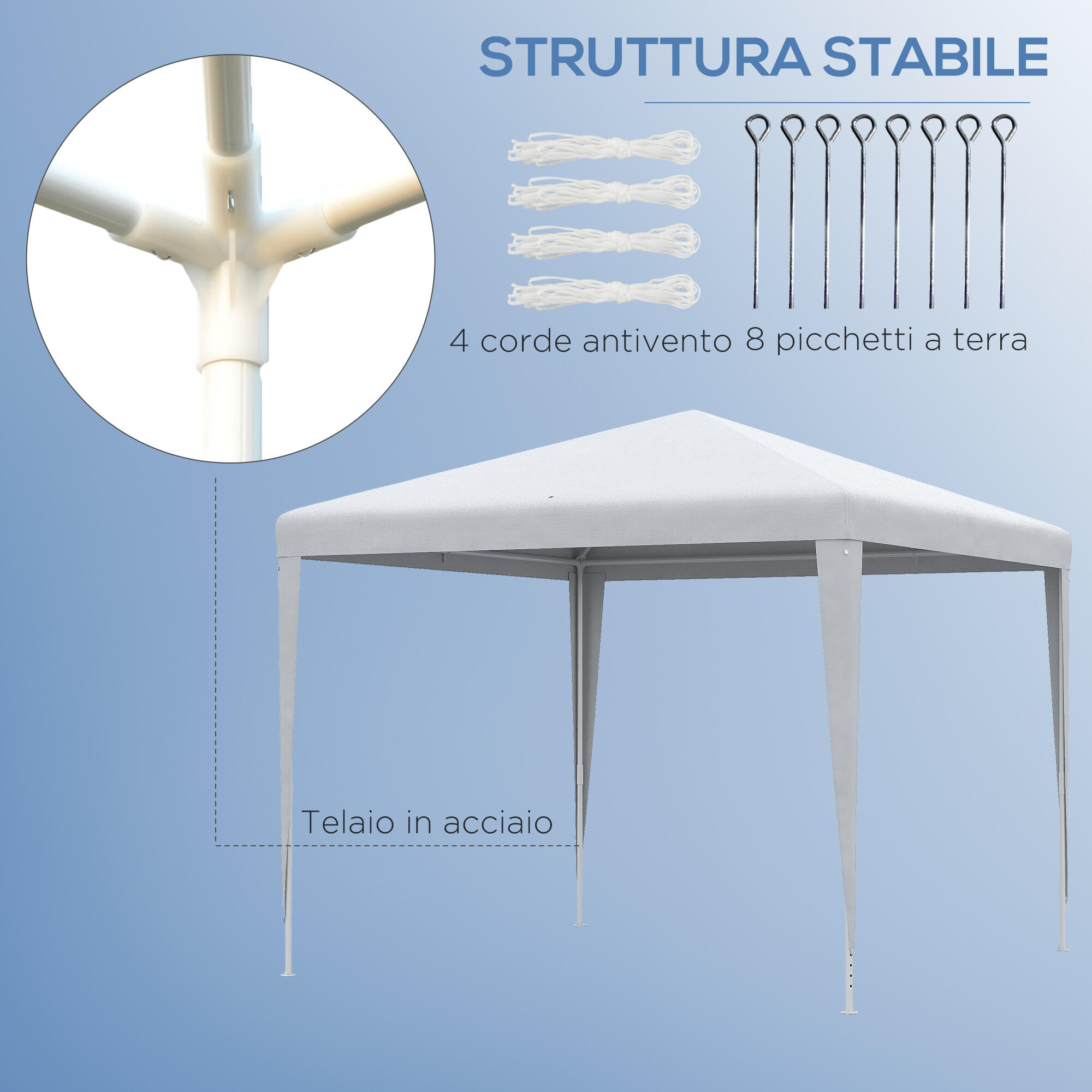 Outsunny Gazebo 3x3 per Esterno e Interno con Telaio in Acciaio, 2.7x2.7m Bianco 5/8
