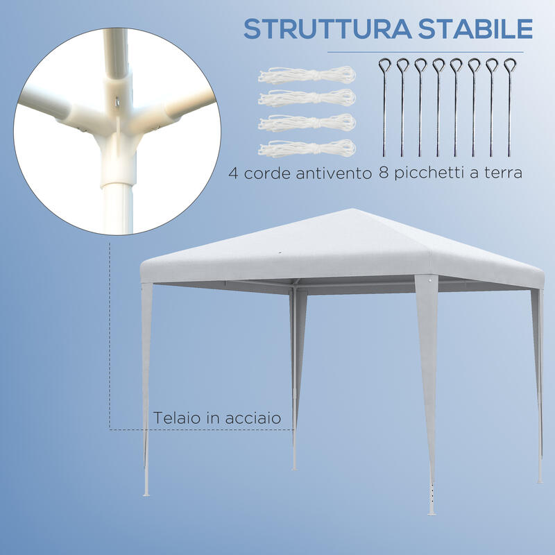 Pavilion Outsunny 3x3 pentru exterior și interior, cadru din oțel, 2,7x2,7m, alb