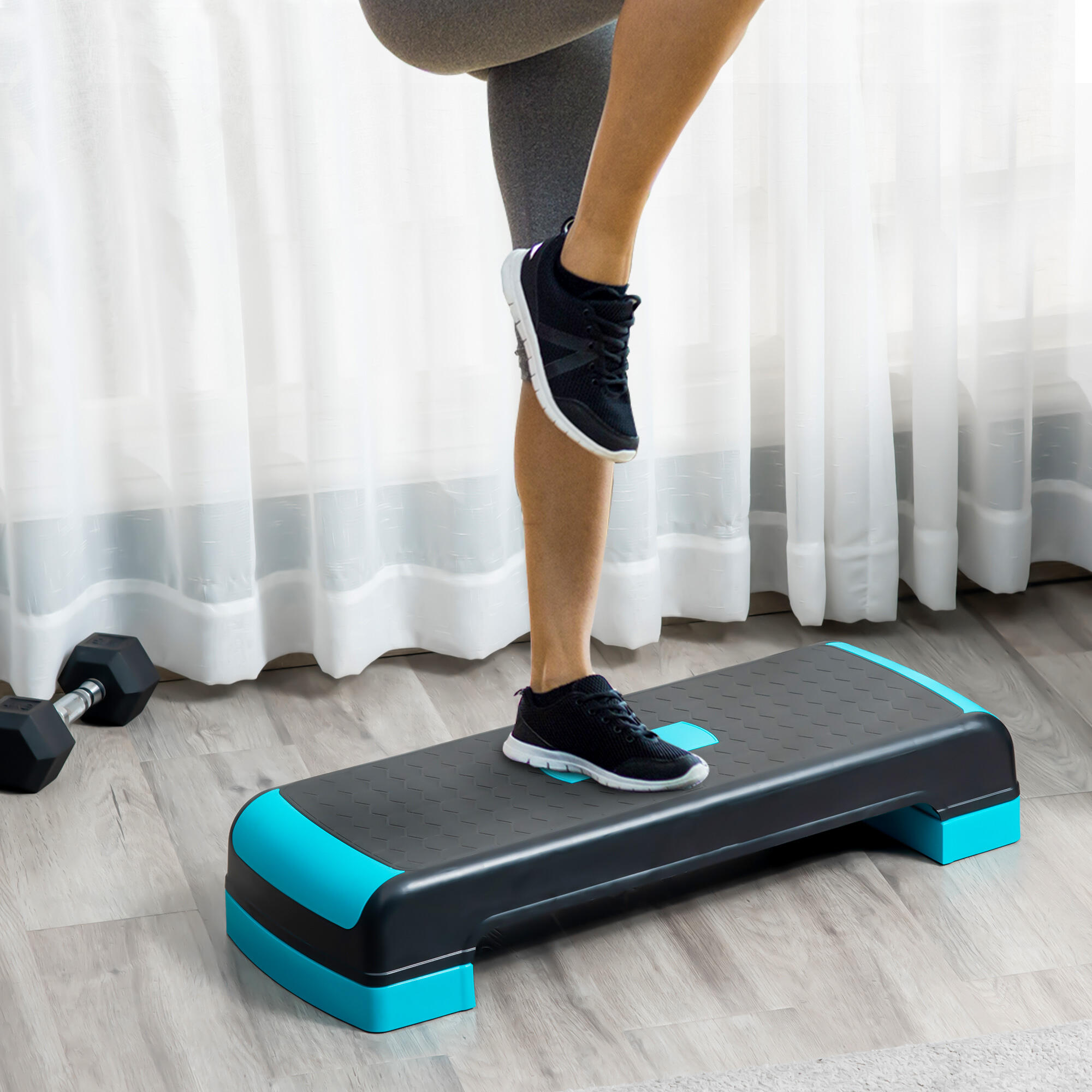 HOMCOM Step per Aerobica Regolabile su 3 Altezze 10-15-20cm Plastica Nero e Blu 2/8