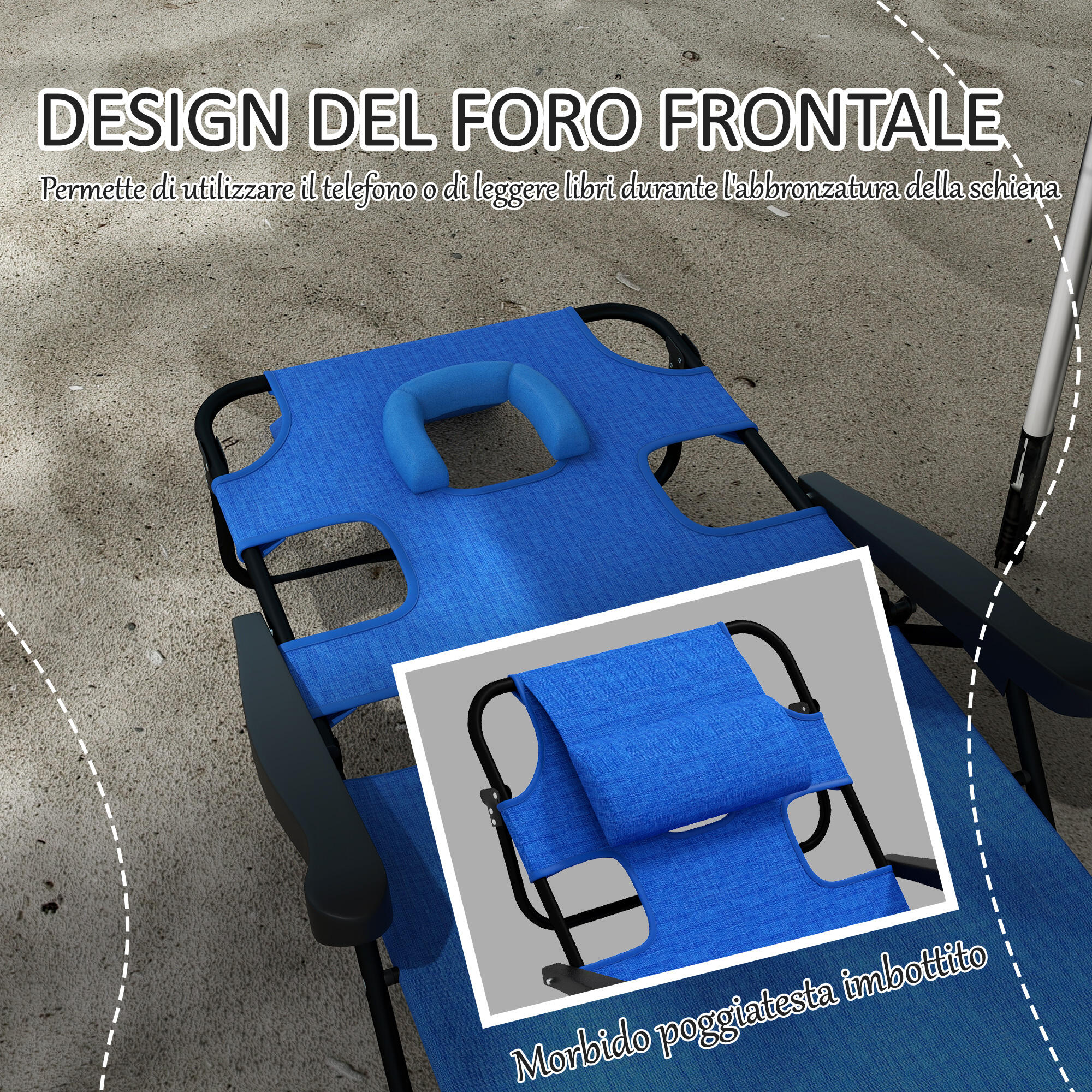 Outsunny Sdraio da Giardino Pieghevole Schienale Regolabile e Cuscino Blu Scuro 4/7
