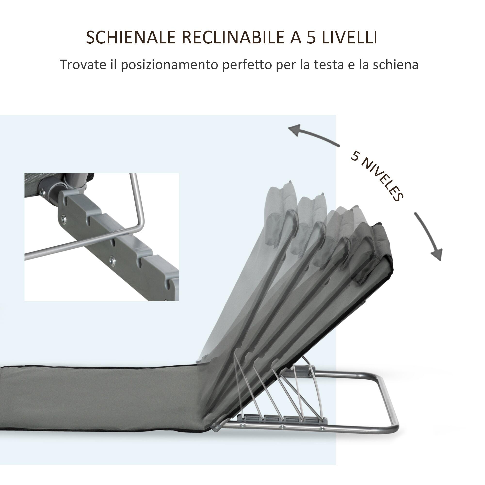 Outsunny Set 2 Lettini Spiaggia Pieghevoli Schienale Regolabile e Borsa Grigio 4/7