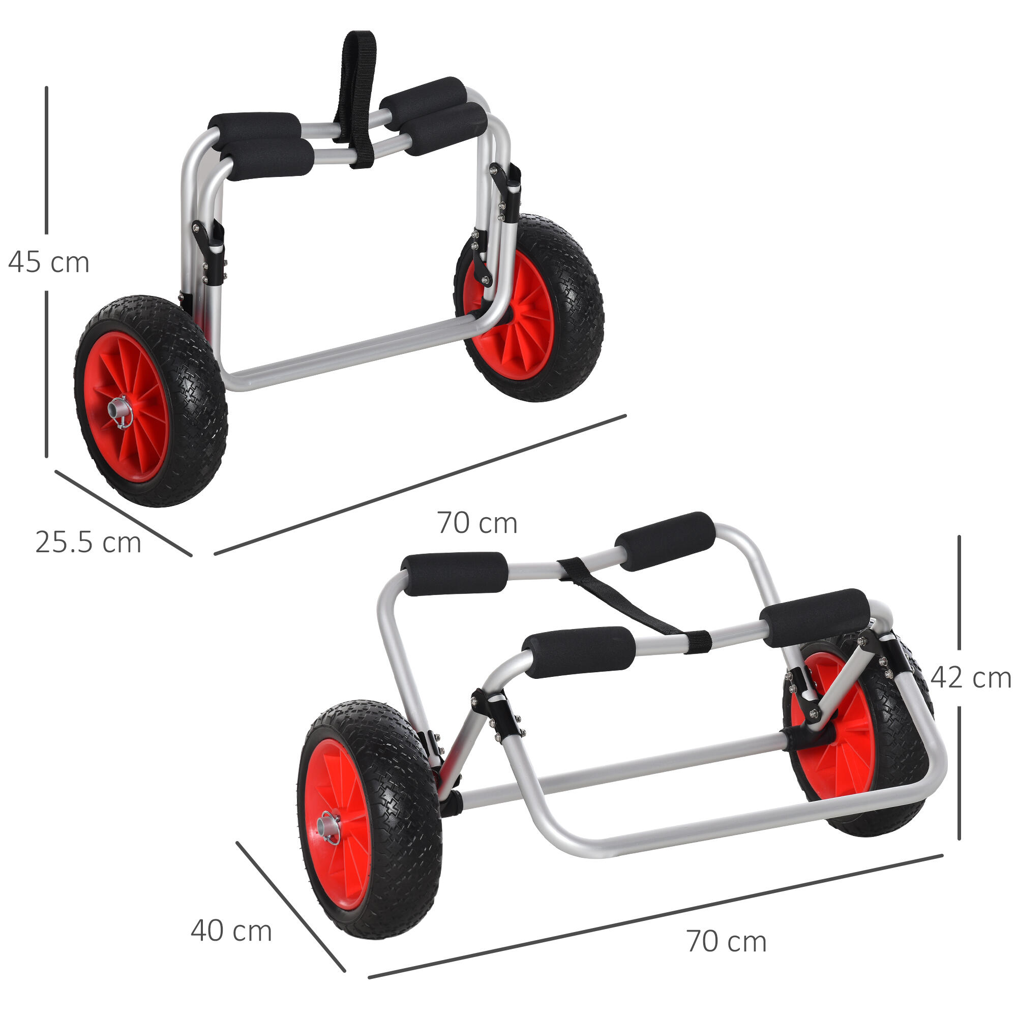 HOMCOM Carrellino da Spiaggia per Kayak e Canoa con Paraurti in Alluminio e NBR 3/8