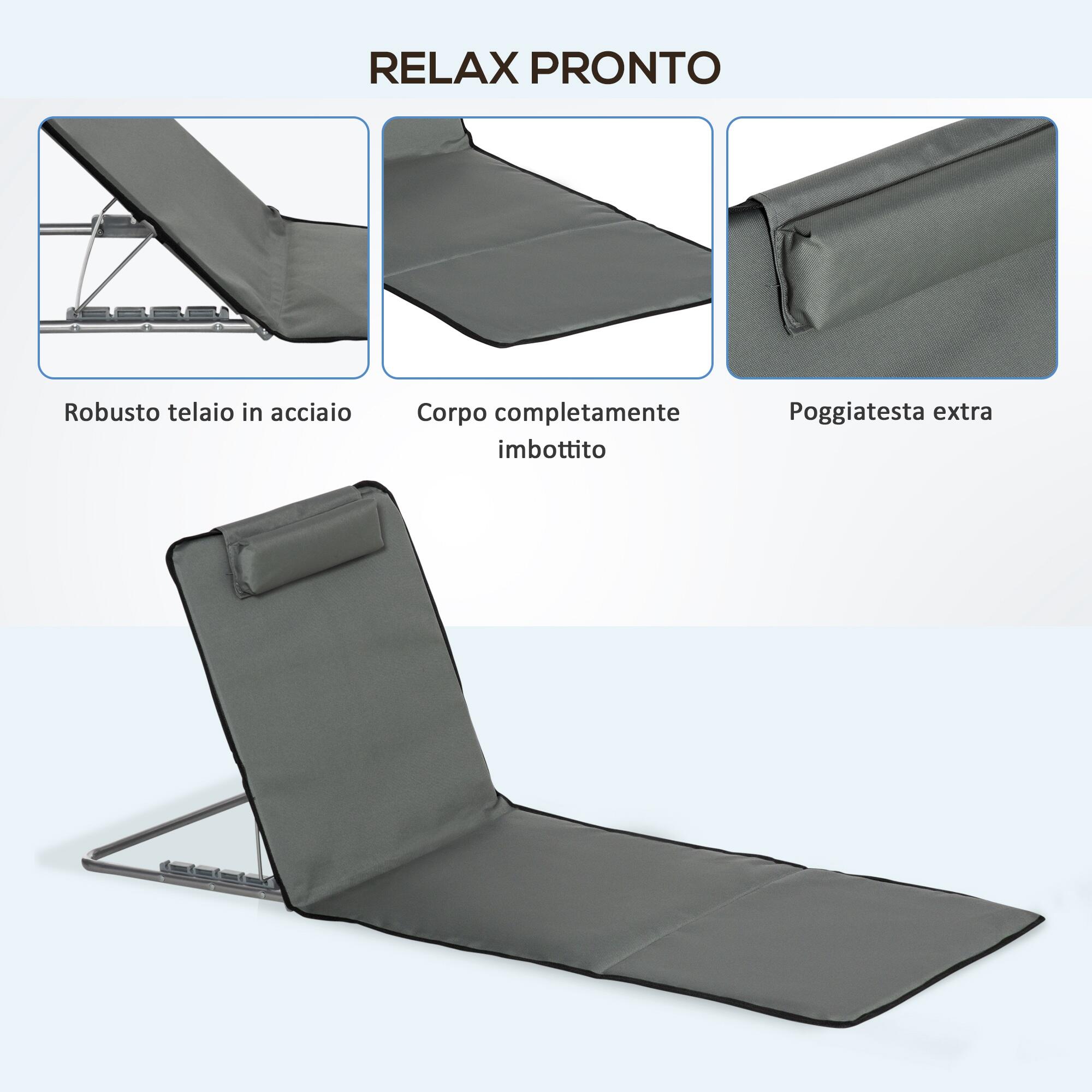 Outsunny Set 2 Lettini Spiaggia Pieghevoli Schienale Regolabile e Borsa Grigio 6/7