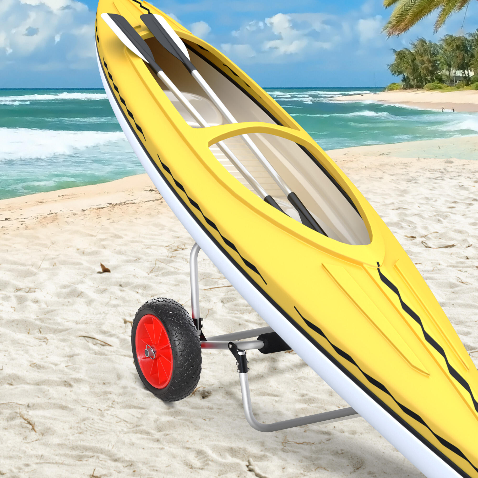 HOMCOM Carrellino da Spiaggia per Kayak e Canoa con Paraurti in Alluminio e NBR 2/8