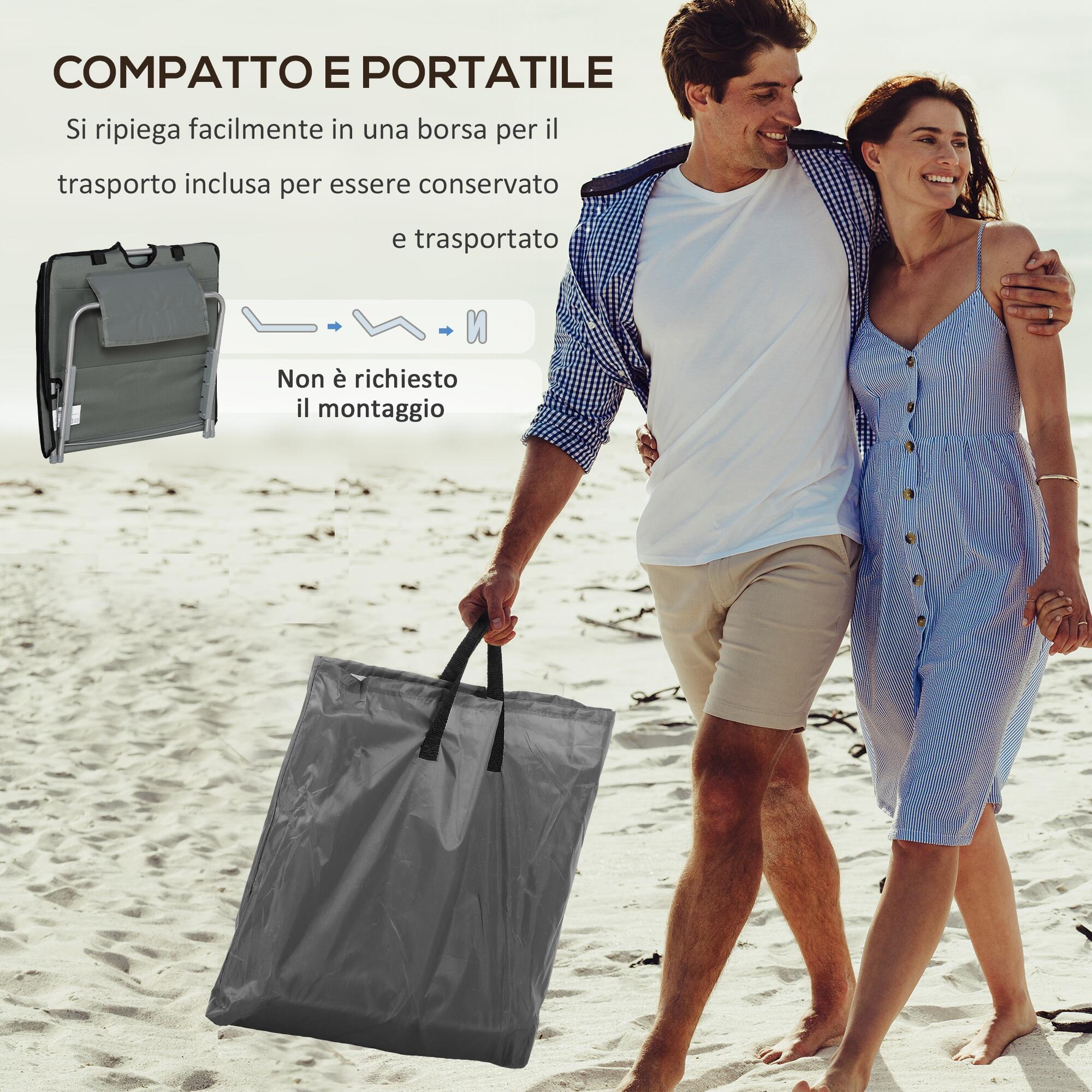 Outsunny Set 2 Lettini Spiaggia Pieghevoli Schienale Regolabile e Borsa Grigio 5/7