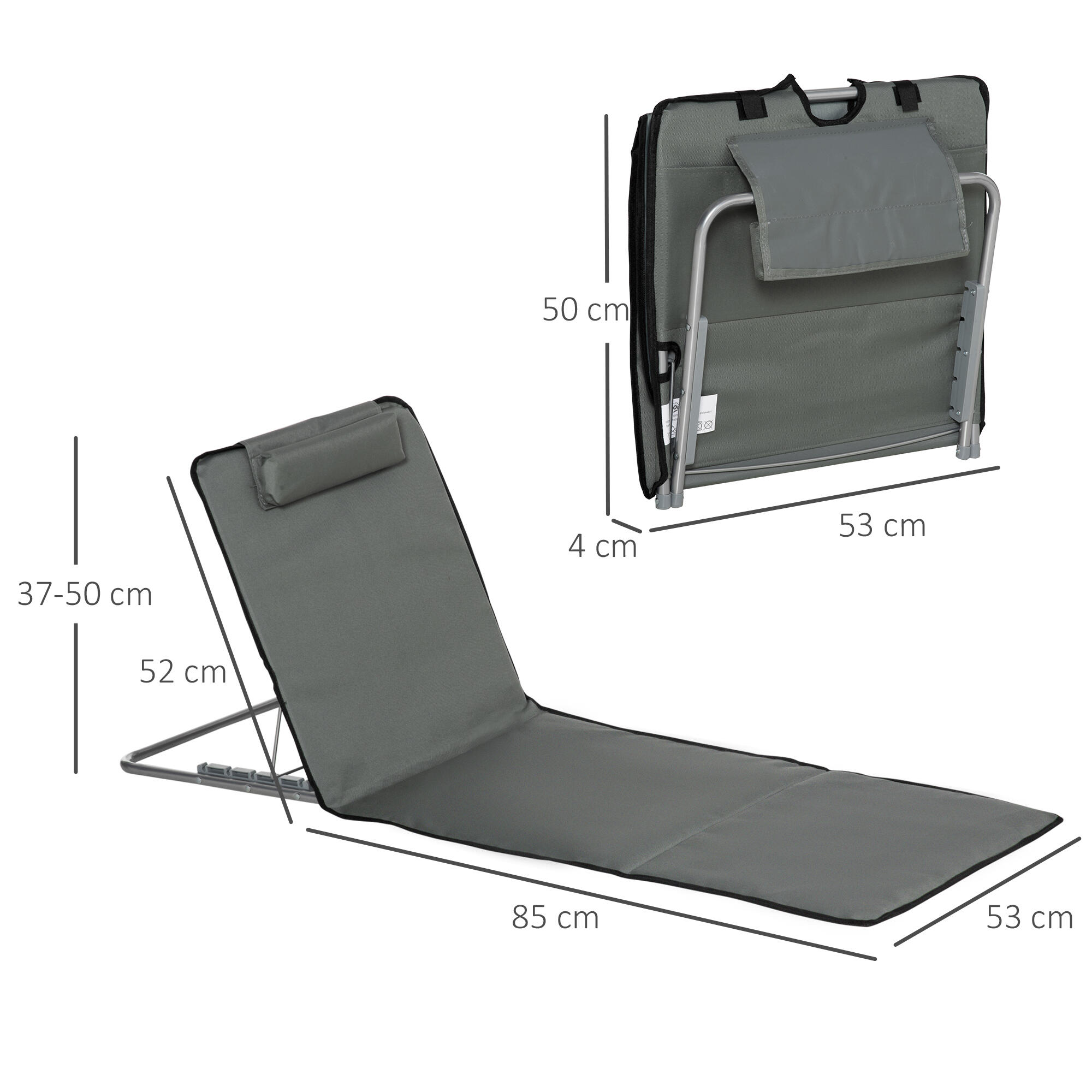 Outsunny Set 2 Lettini Spiaggia Pieghevoli Schienale Regolabile e Borsa Grigio 3/7