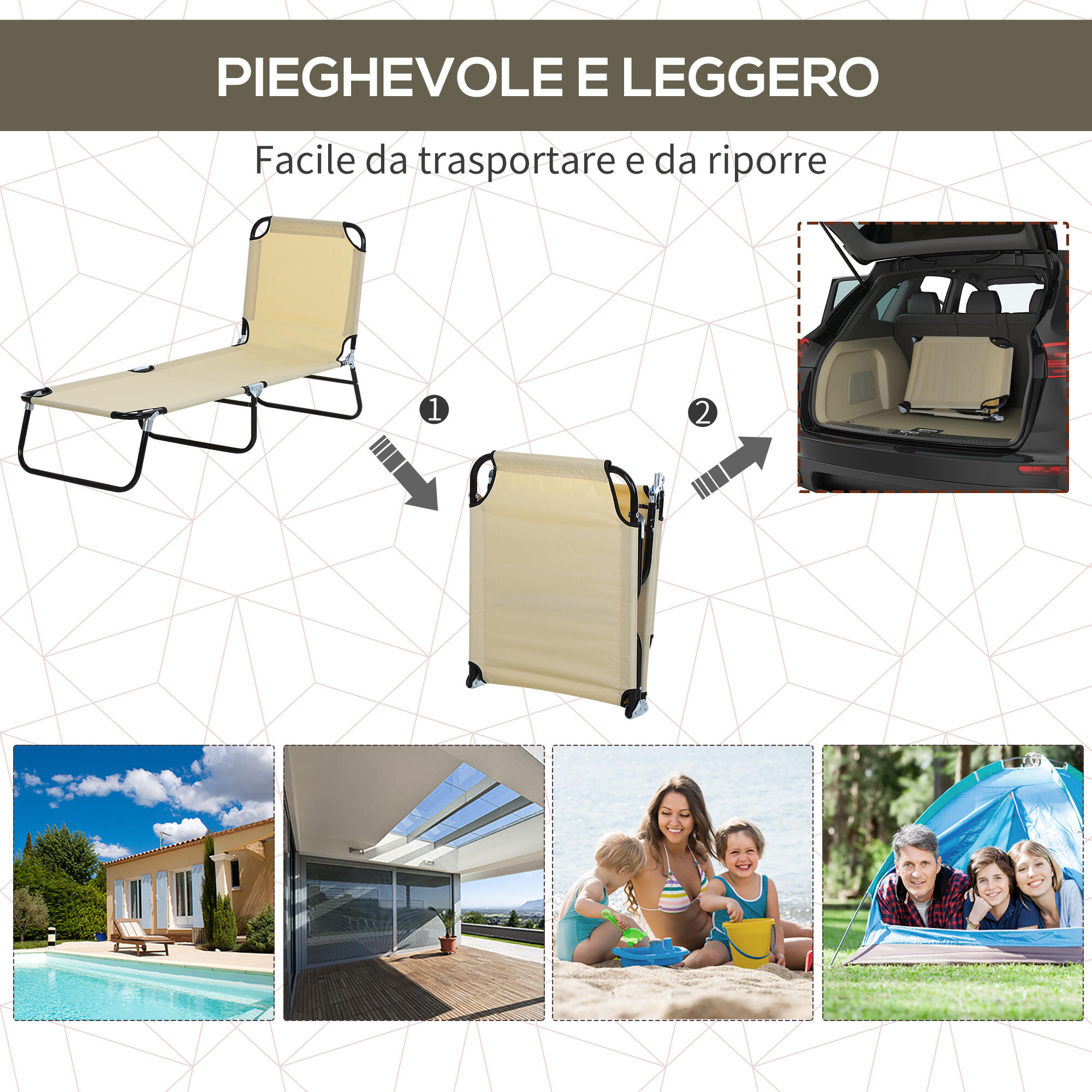 Outsunny Lettino da Esterno con Schienale Regolabile in 5 Posizioni Beige 6/8