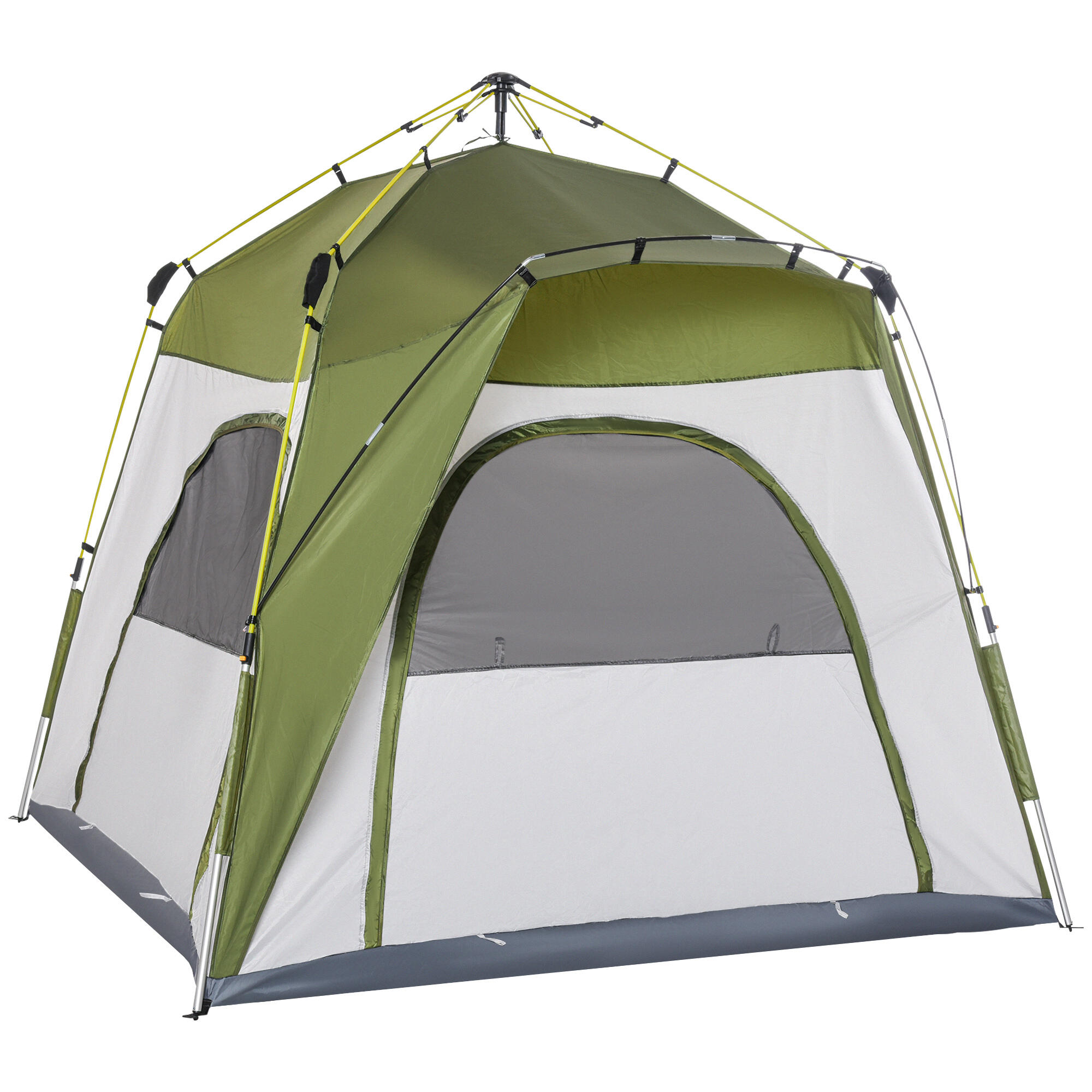 OUTSUNNY Outsunny Tenda da Campeggio 2 Posti con Porta e 3 Finestre, 240x240x199cm, Verde
