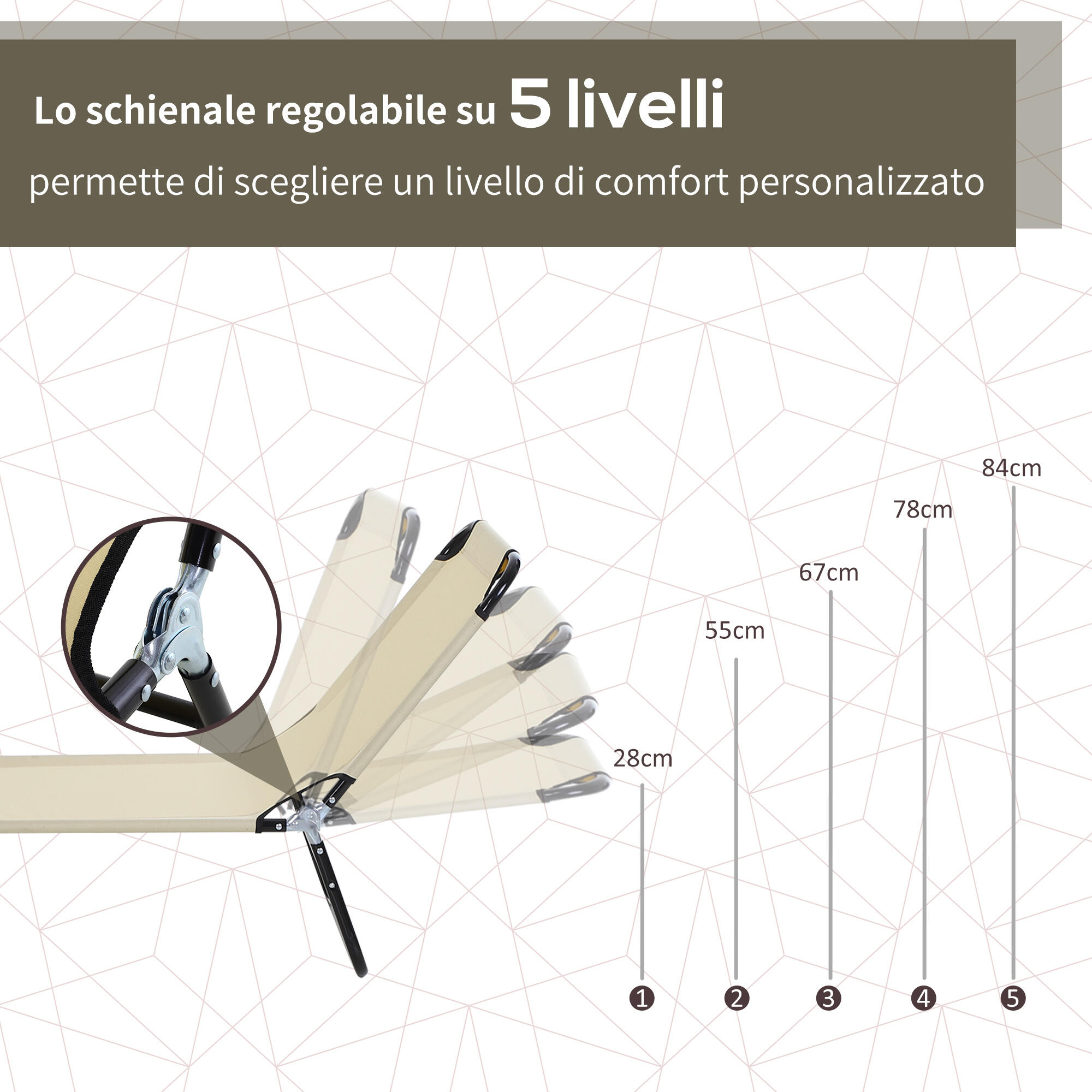 Outsunny Lettino da Esterno con Schienale Regolabile in 5 Posizioni Beige 4/8