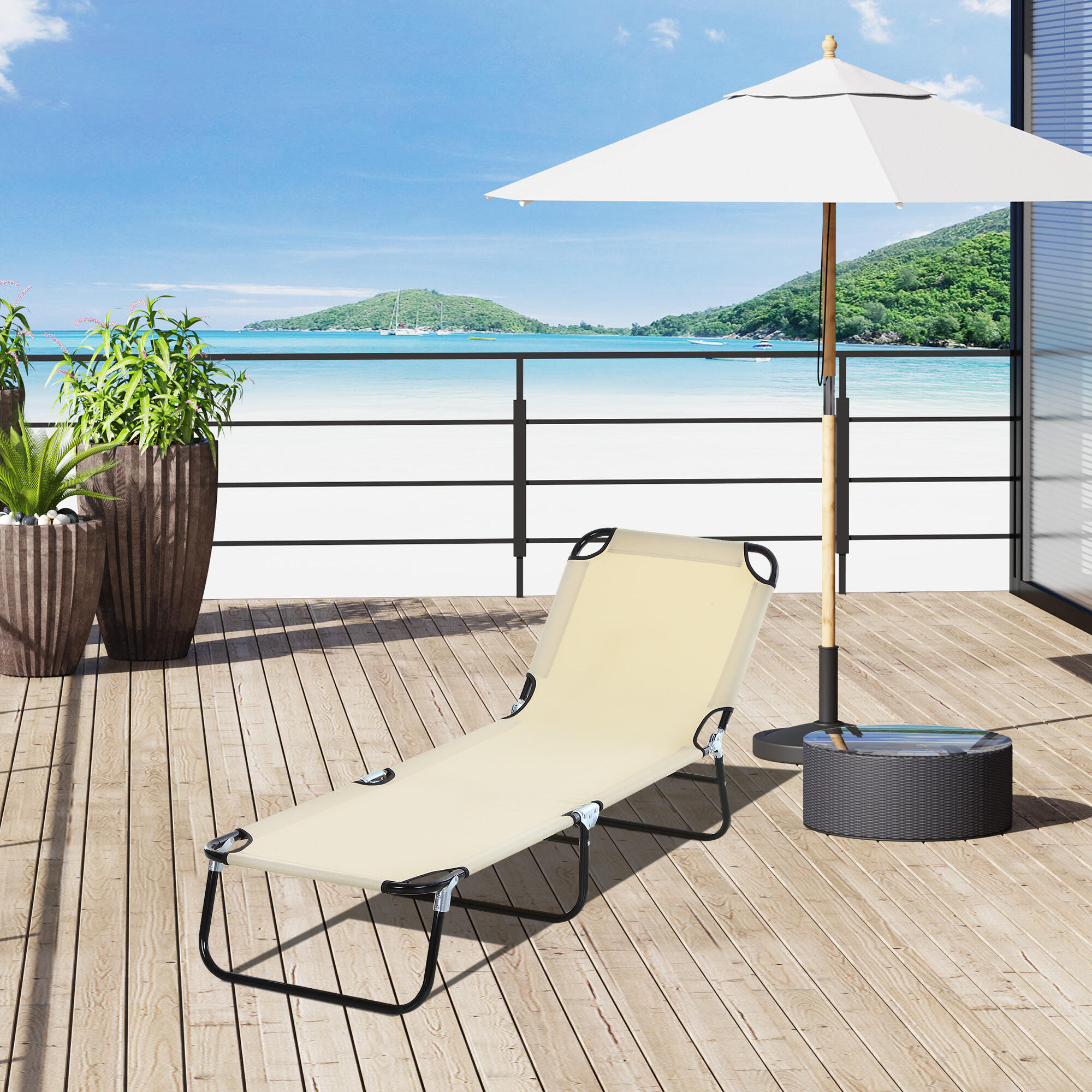 Outsunny Lettino da Esterno con Schienale Regolabile in 5 Posizioni Beige 2/8