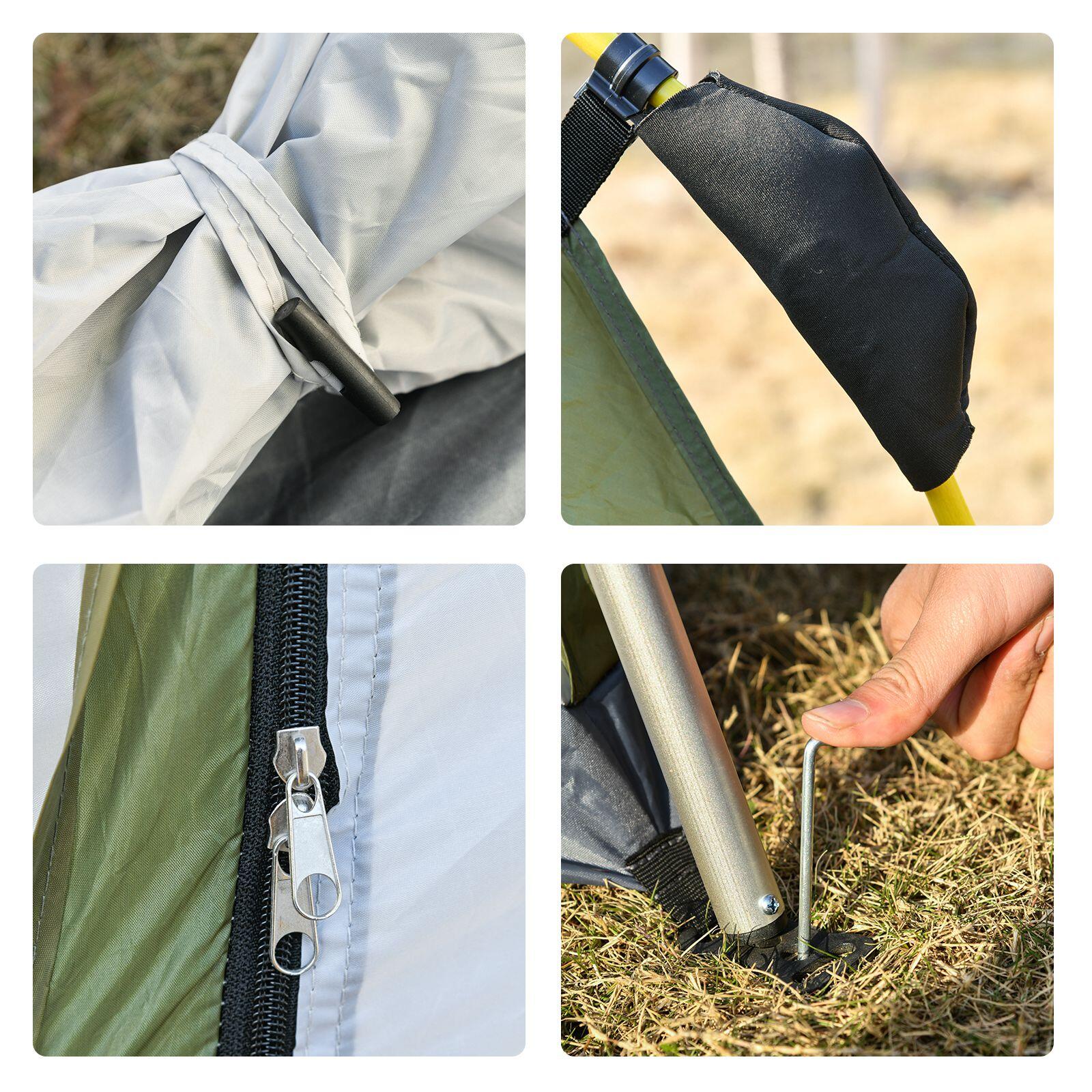 Outsunny Tenda da Campeggio 2 Posti con Porta e 3 Finestre, 240x240x199cm, Verde 7/8