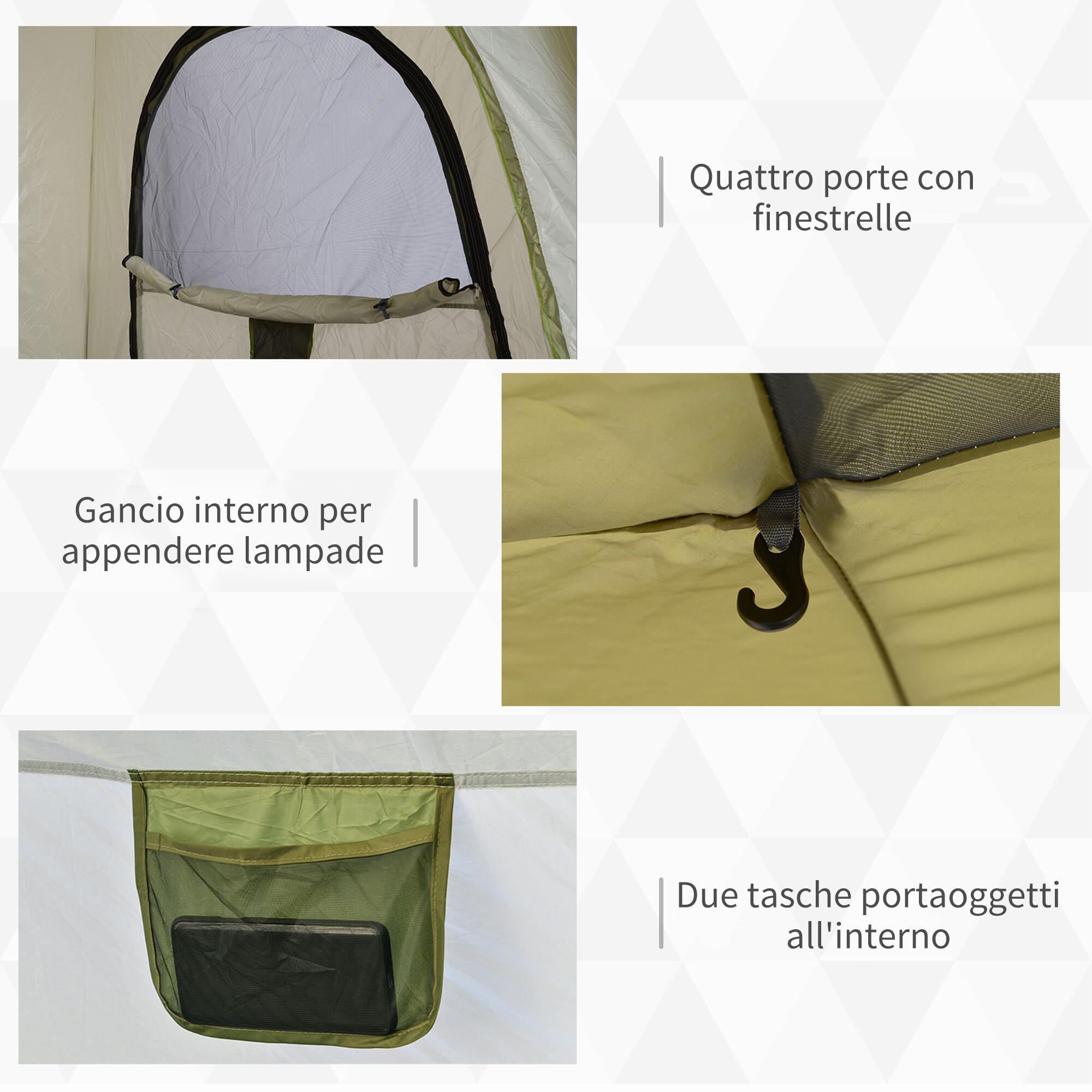 Outsunny Tenda da Campeggio 2 Posti con Porta e 3 Finestre, 240x240x199cm, Verde 6/8