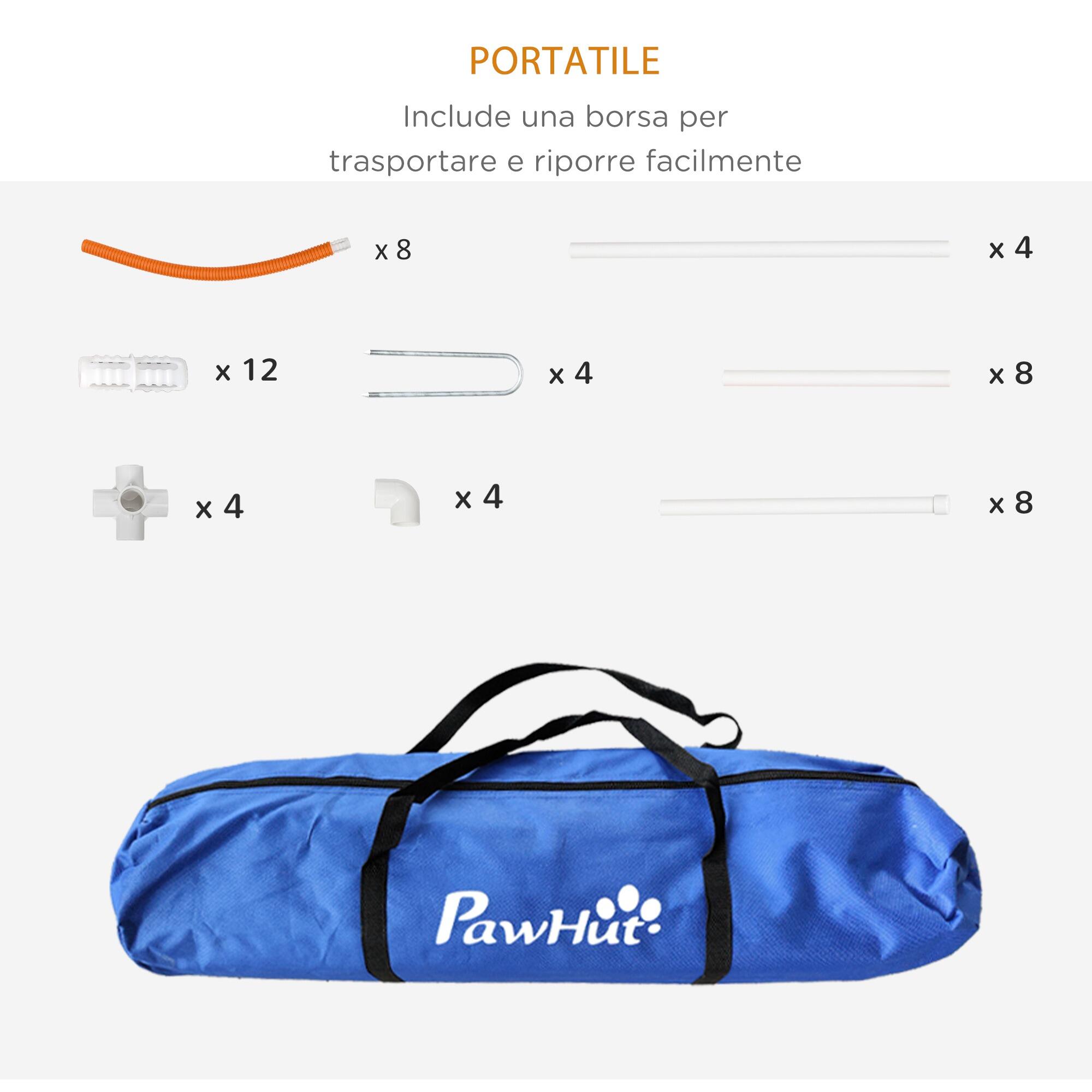 PawHut Set Agility Dog 4pz con 4 Picchetti e Borsa da Trasporto Bianco Arancione 4/7