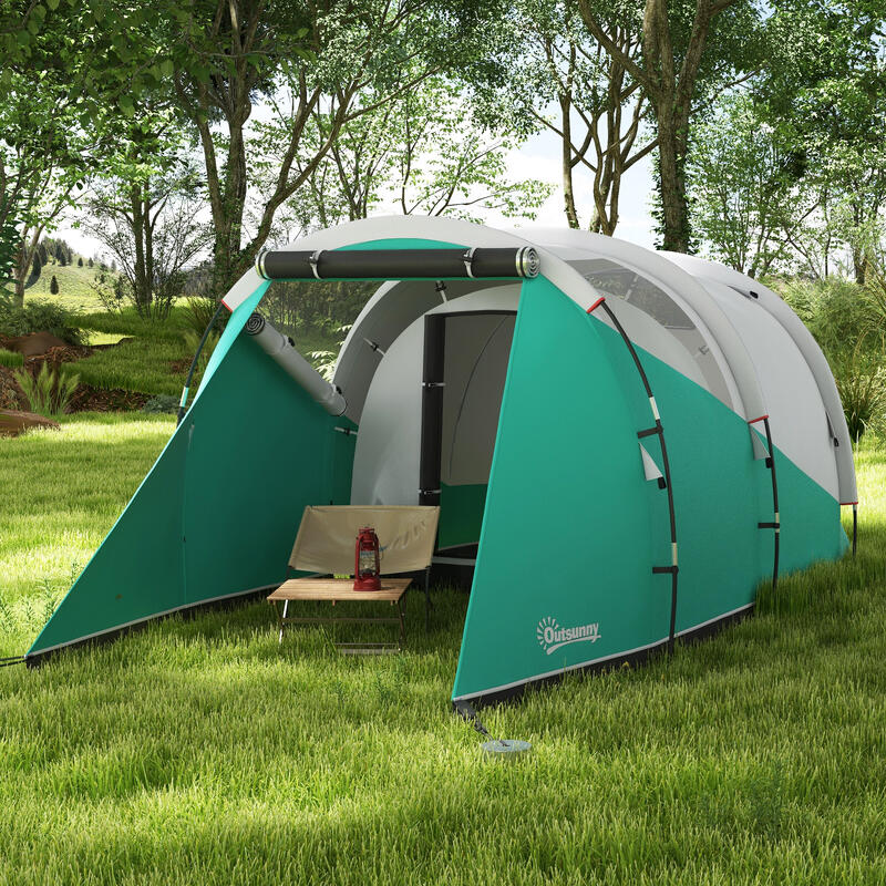 Outsunny Cort Camping Rezistent La Apă 2-4 persoane, Geantă de Transport, Verde
