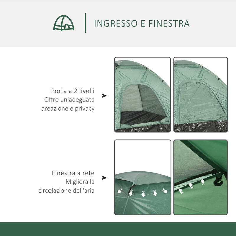 Outsunny Cort Camping 2 persoane cu Geantă de Transport, 206X185X120cm, Verde