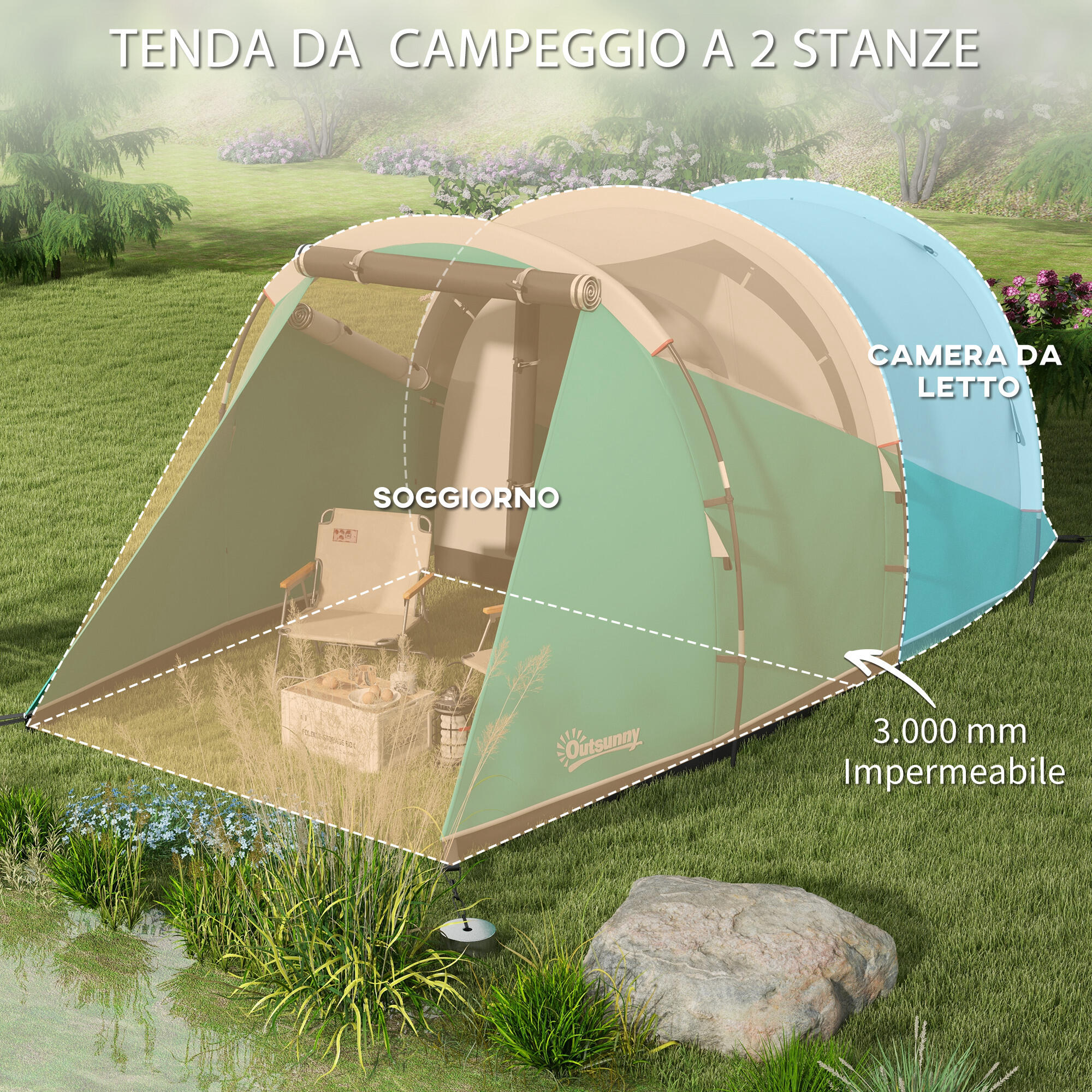 Outsunny Tenda da Campeggio 2-4 Posti Impermeabile con Borsa di Trasporto, Verde 4/7