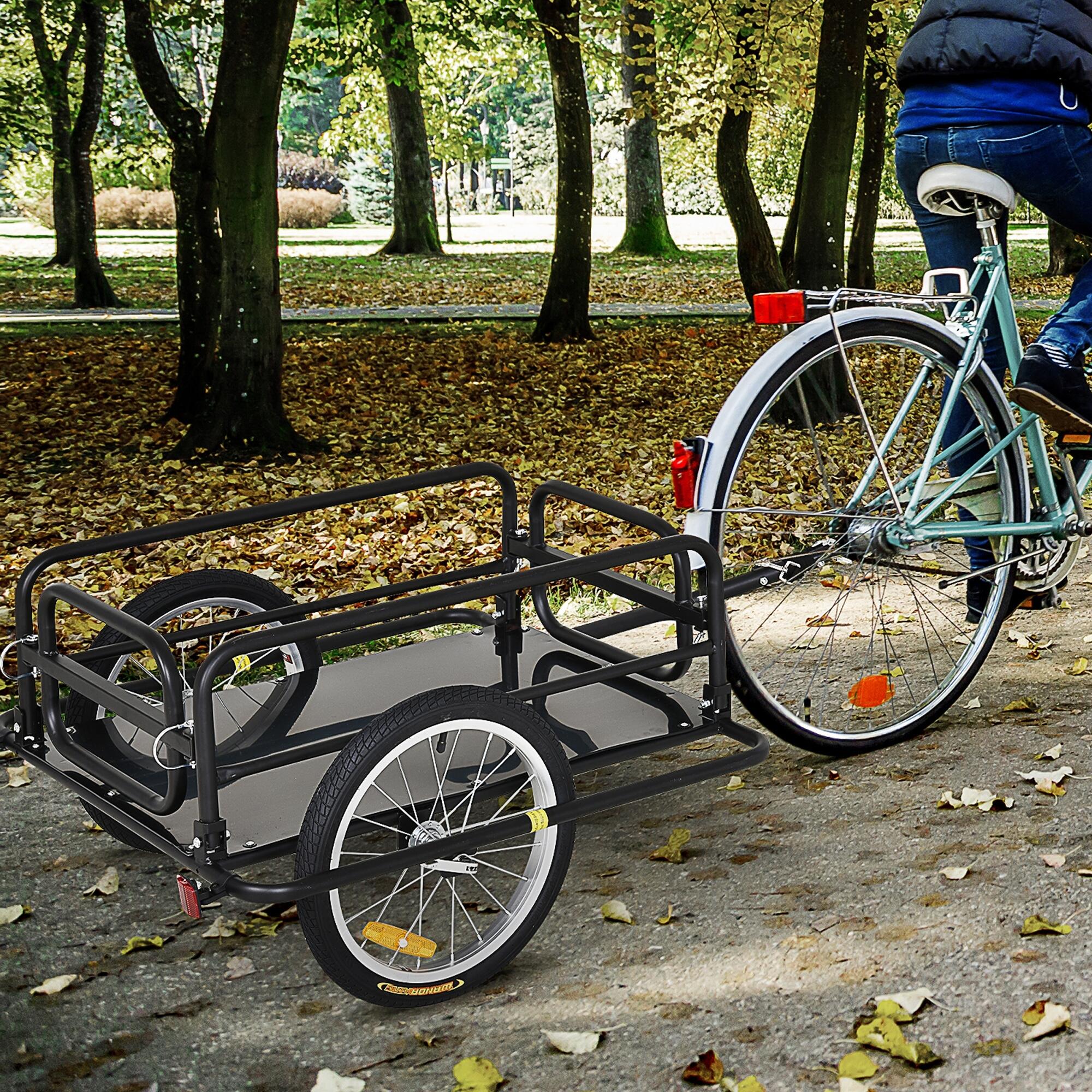 HOMCOM Carrello Bici con Pareti Pieghevoli, Gancio e 2 Catarifrangenti Nero 2/8