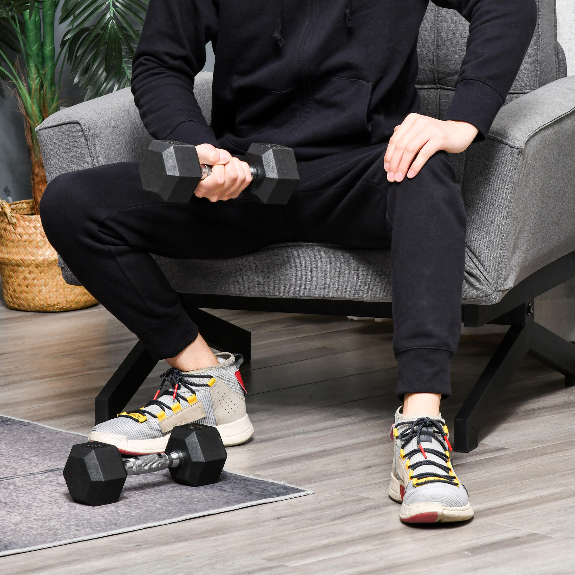HOMCOM Set 2 Manubri Esagonali da 5kg in Gomma con Impugnatura Antiscivolo Nero 2/8