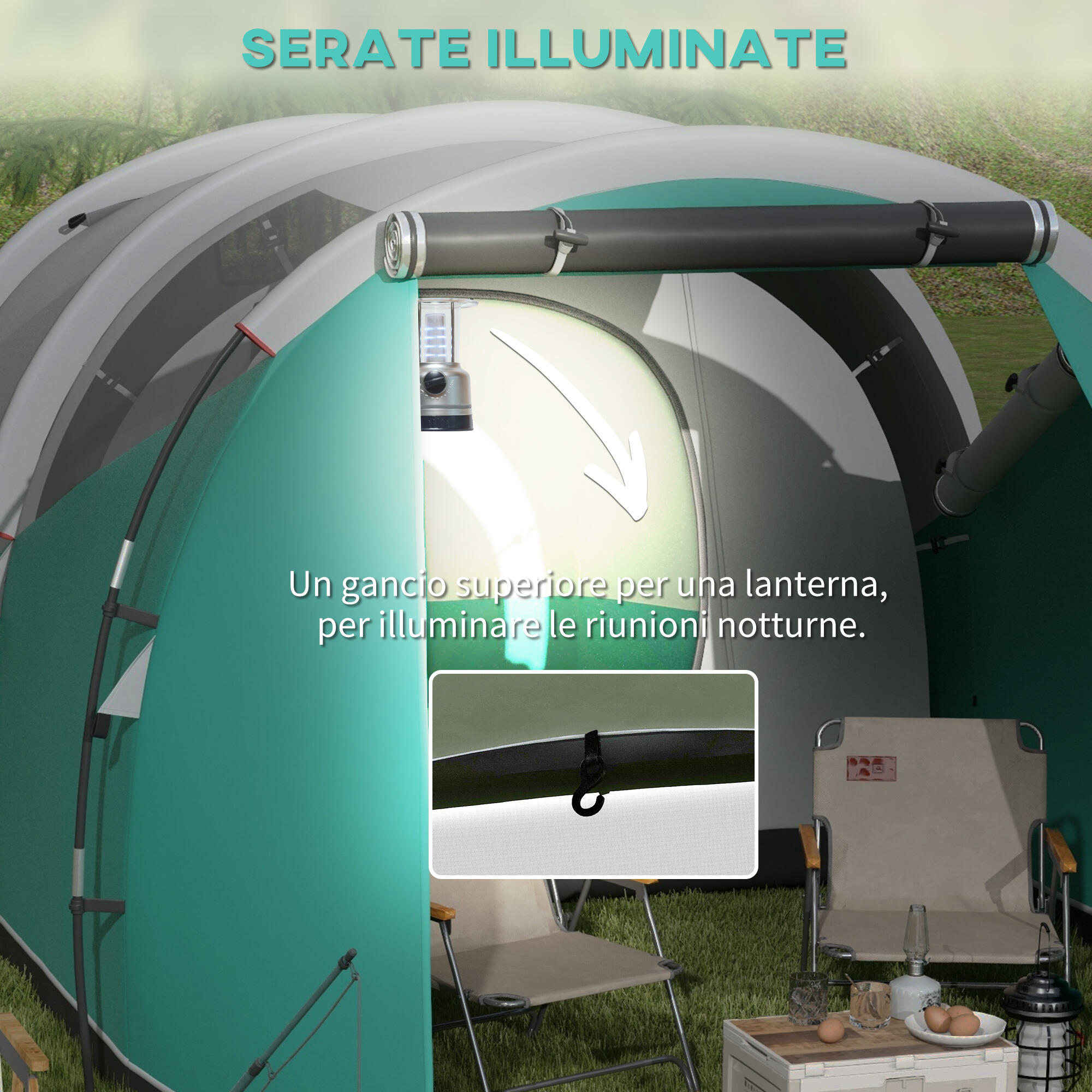 Outsunny Tenda da Campeggio 2-4 Posti Impermeabile con Borsa di Trasporto, Verde 5/7