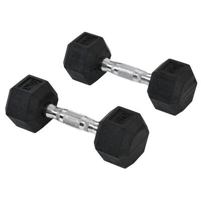 HOMCOM Set 2 Manubri Esagonali da 5kg in Gomma con Impugnatura Antiscivolo Nero