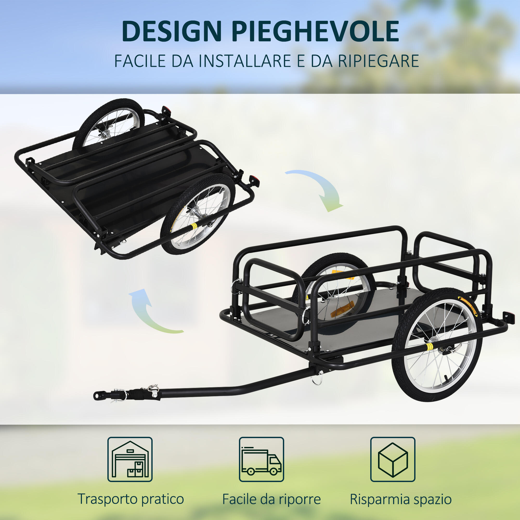 Rimorchio Bici Pieghevole UK Custom Covers – Carrello Portabici Universale Nero 40kg