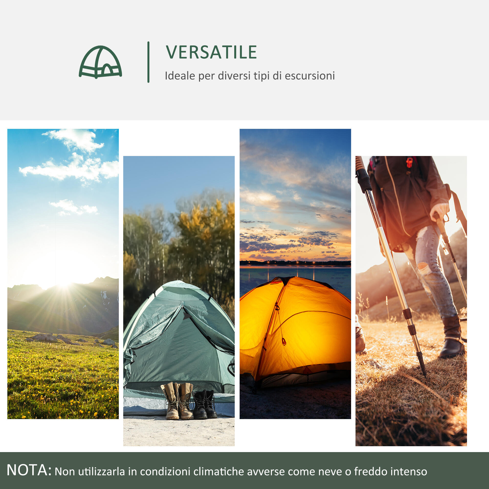 Outsunny Tenda da Campeggio 2 Posti con Sacca di Trasporto, 206x185x120cm, Verde 7/7