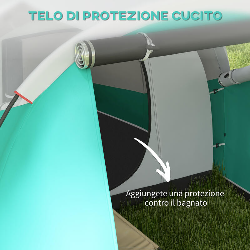 Outsunny Cort Camping Rezistent La Apă 2-4 persoane, Geantă de Transport, Verde