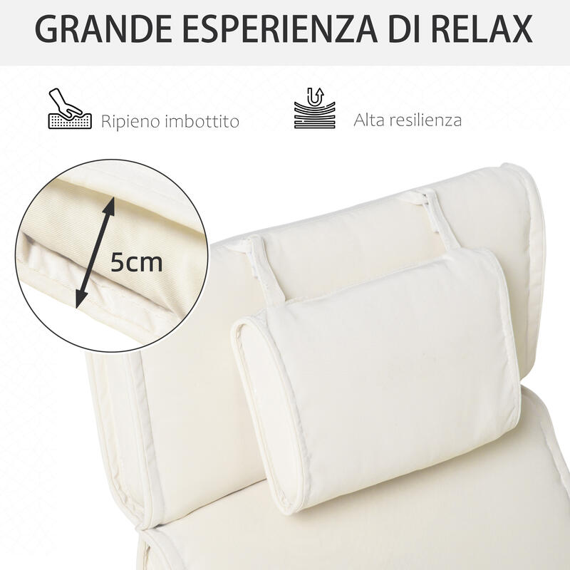 Outsunny Perna Sezlong pentru gradina, Alb Crem, 198X53X5cm