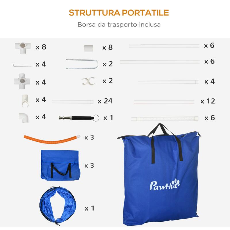 PAWHUT Set de Agilitate pentru Câini, 7 Piese, cu Fluier Și Geantă de Transport