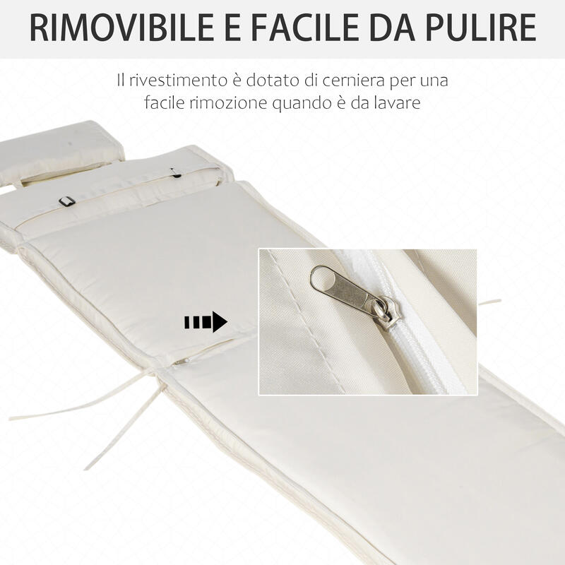 Outsunny Perna Sezlong pentru gradina, Alb Crem, 198X53X5cm