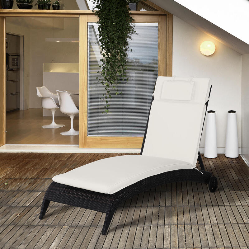 Outsunny Perna Sezlong pentru gradina, Alb Crem, 198X53X5cm