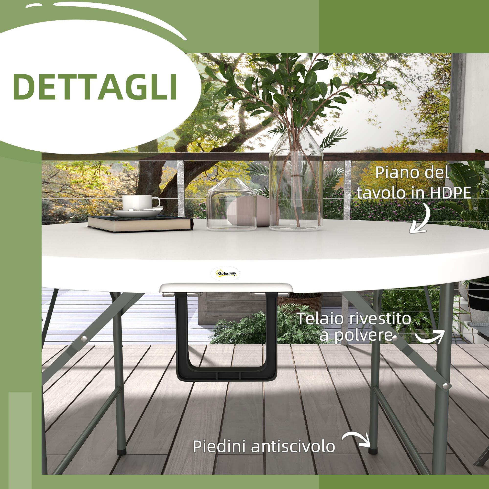 Outsunny Tavolo da Campeggio Pieghevole, Ø122x73 cm, Grigio e Bianco 6/7